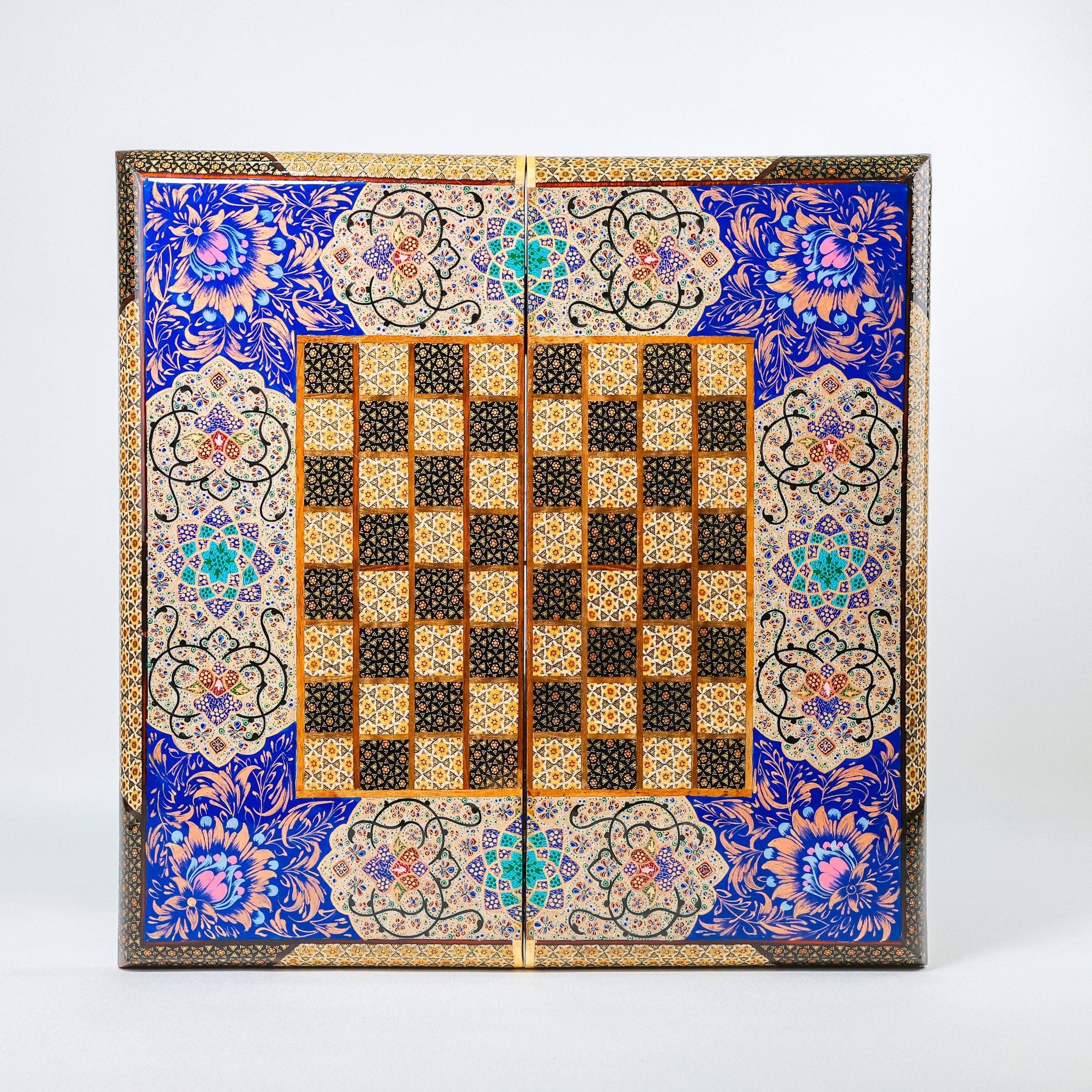 Backgammon & Chess Board - Size 50 - Premium Round Edge - Mother - of - Pearl with Tazhib Lid - 11 - Meraas Gallery