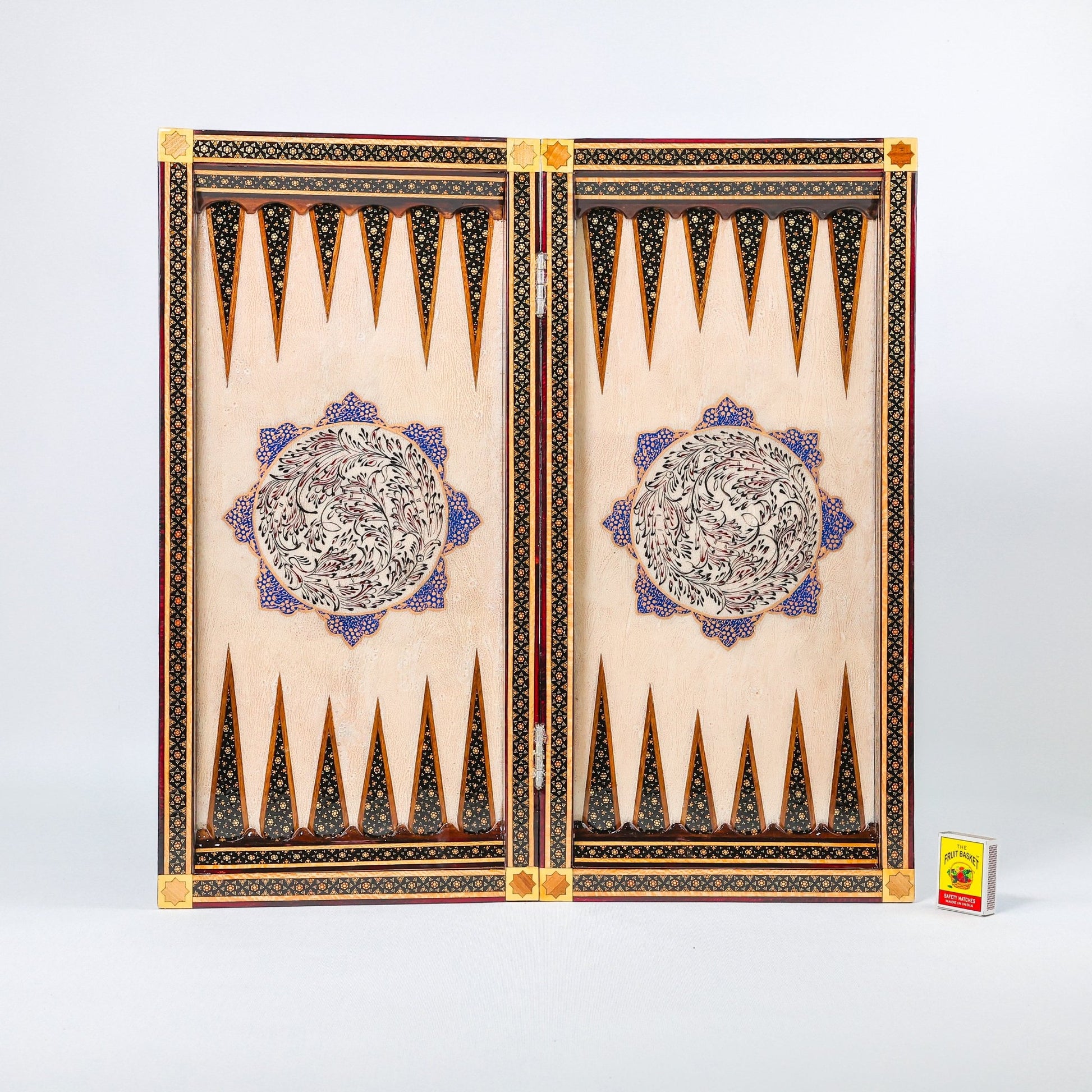 Backgammon & Chess Board - Size 50 - Premium Round Edge - Mother - of - Pearl with Tazhib Lid - 12 - Meraas Gallery