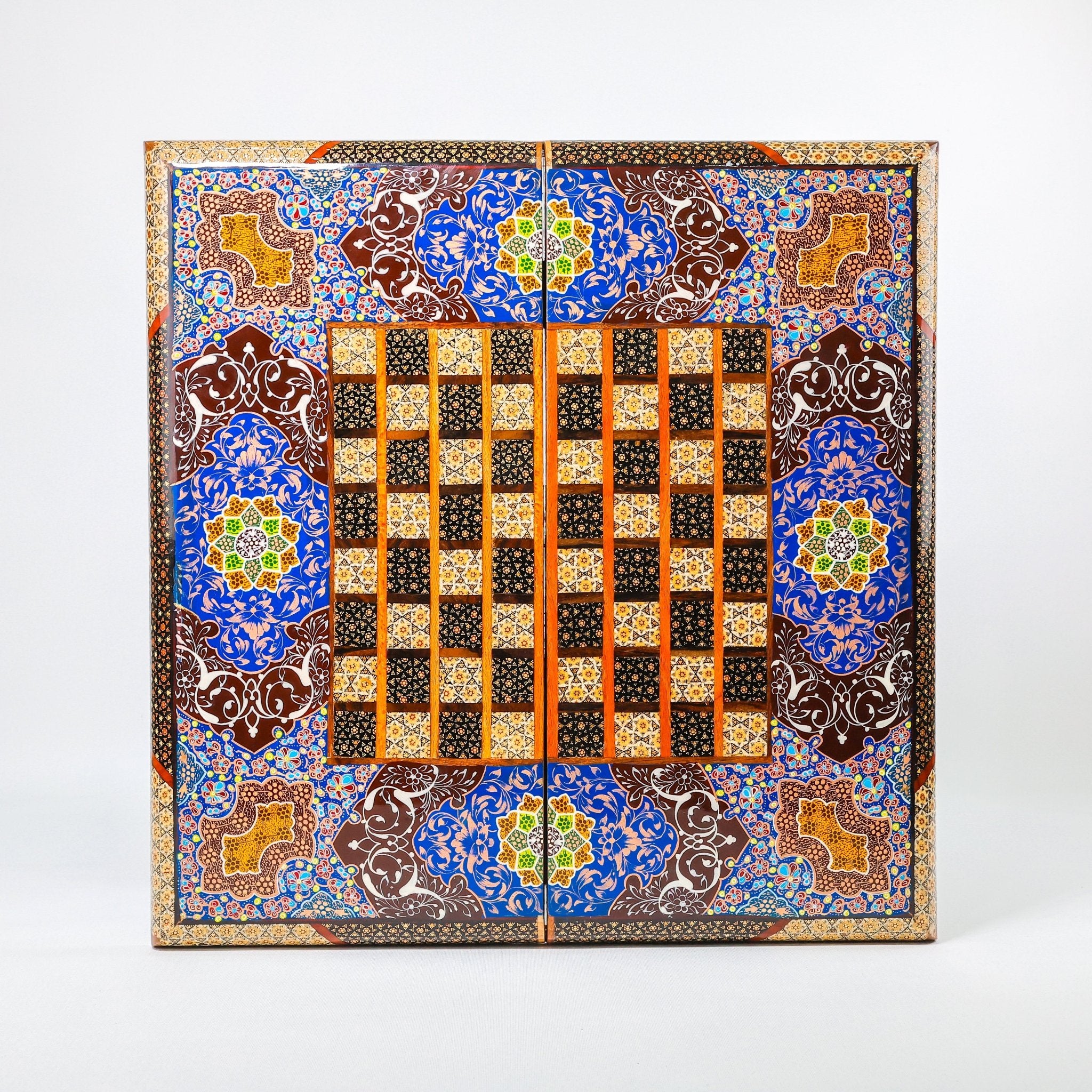 Backgammon & Chess Board - Size 50 - Premium Round Edge - Mother - of - Pearl with Tazhib Lid - 12 - Meraas Gallery