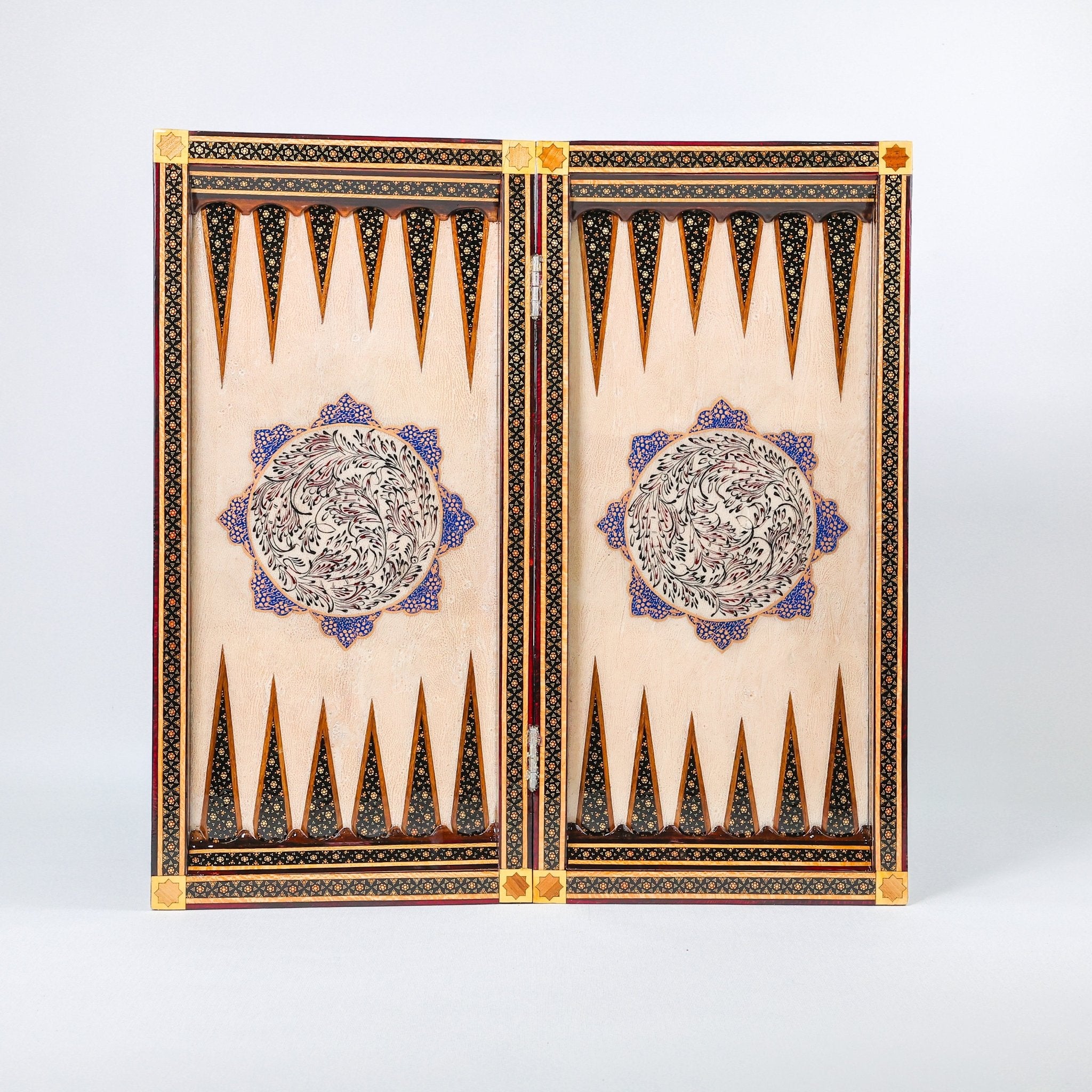 Backgammon & Chess Board - Size 50 - Premium Round Edge - Mother - of - Pearl with Tazhib Lid - 12 - Meraas Gallery
