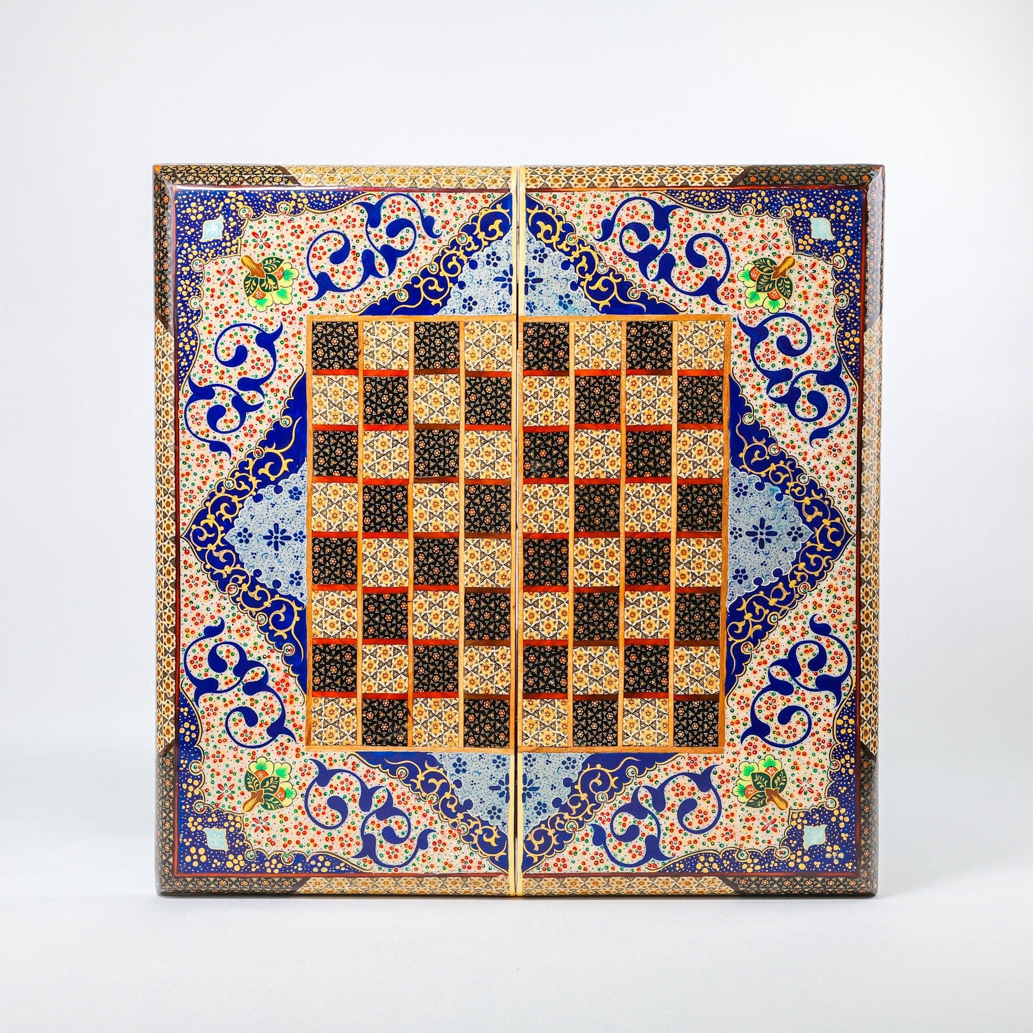 Backgammon & Chess Board - Size 50 - Premium Round Edge - Mother - of - Pearl with Tazhib Lid - 13 - Meraas Gallery