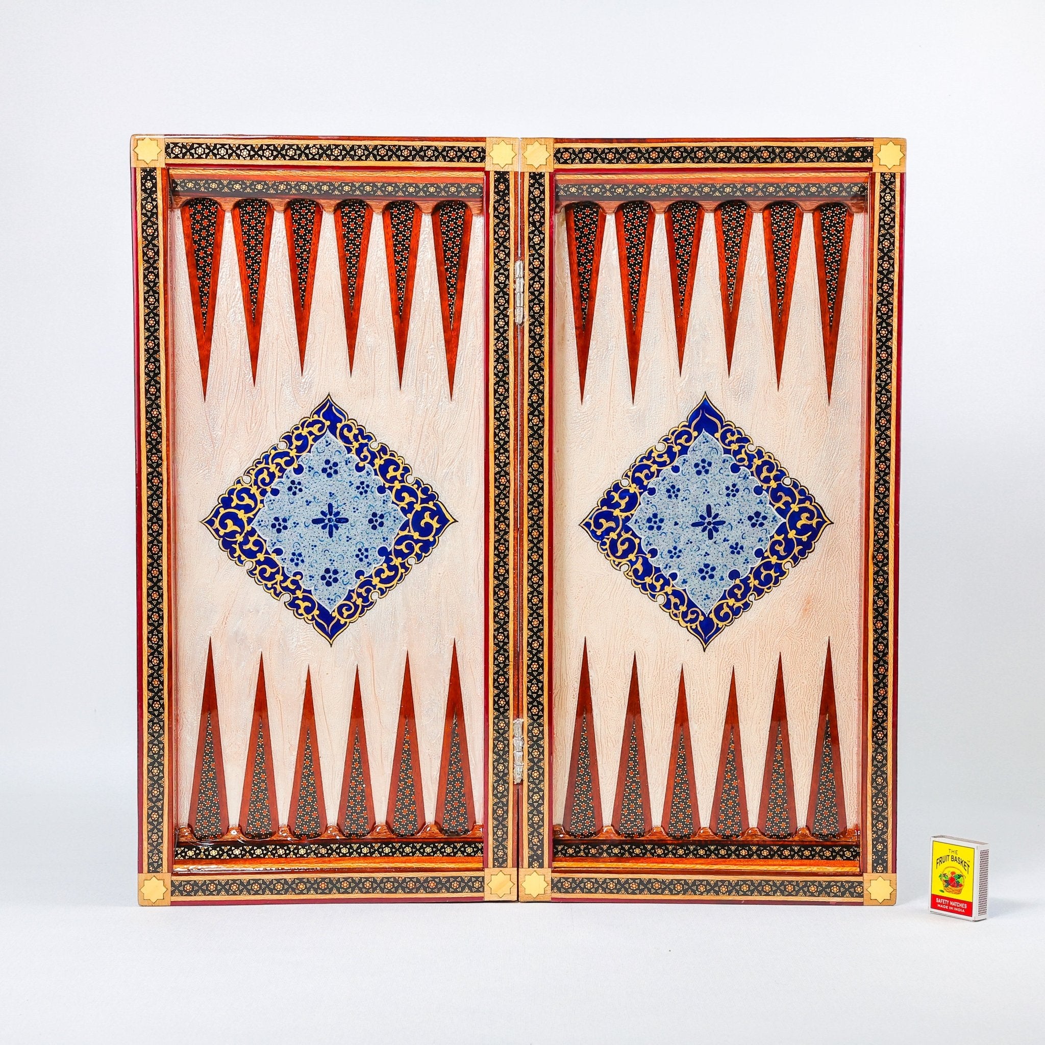 Backgammon & Chess Board - Size 50 - Premium Round Edge - Mother - of - Pearl with Tazhib Lid - 13 - Meraas Gallery