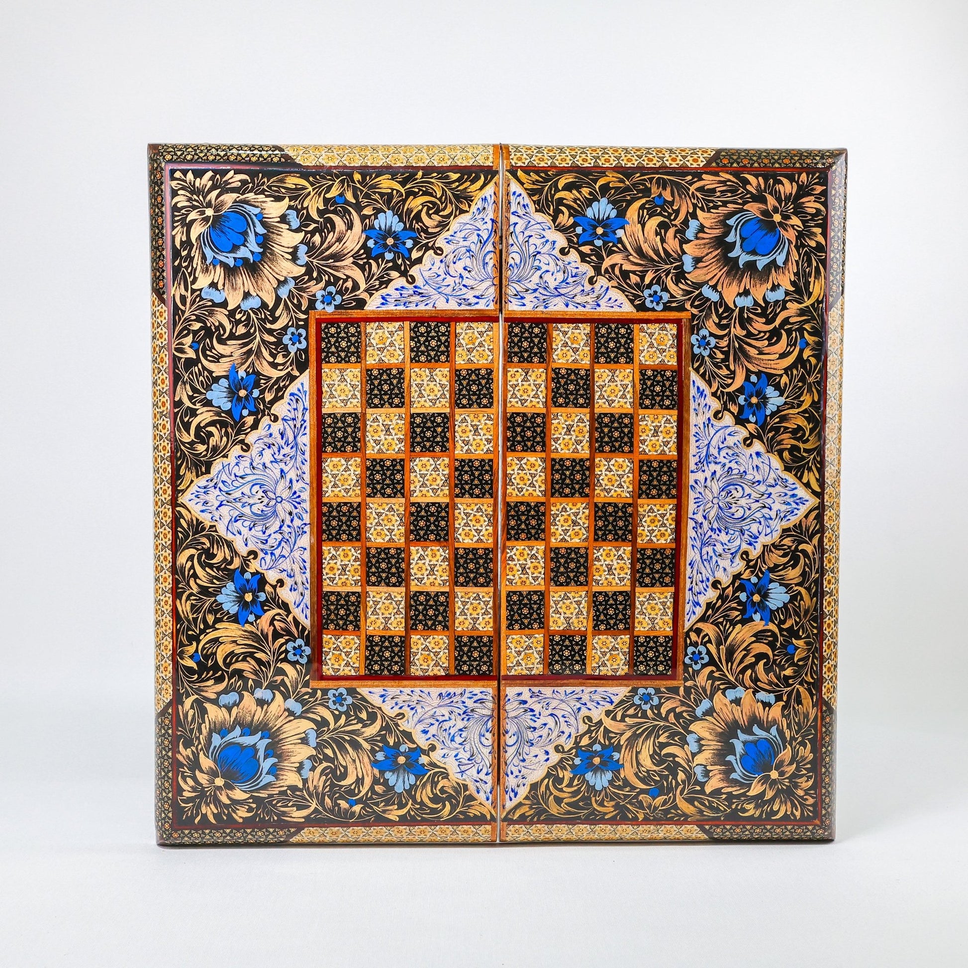 Backgammon & Chess Board - Size 50 - Premium Round Edge - Mother - of - Pearl with Tazhib Lid - 14 - Meraas Gallery