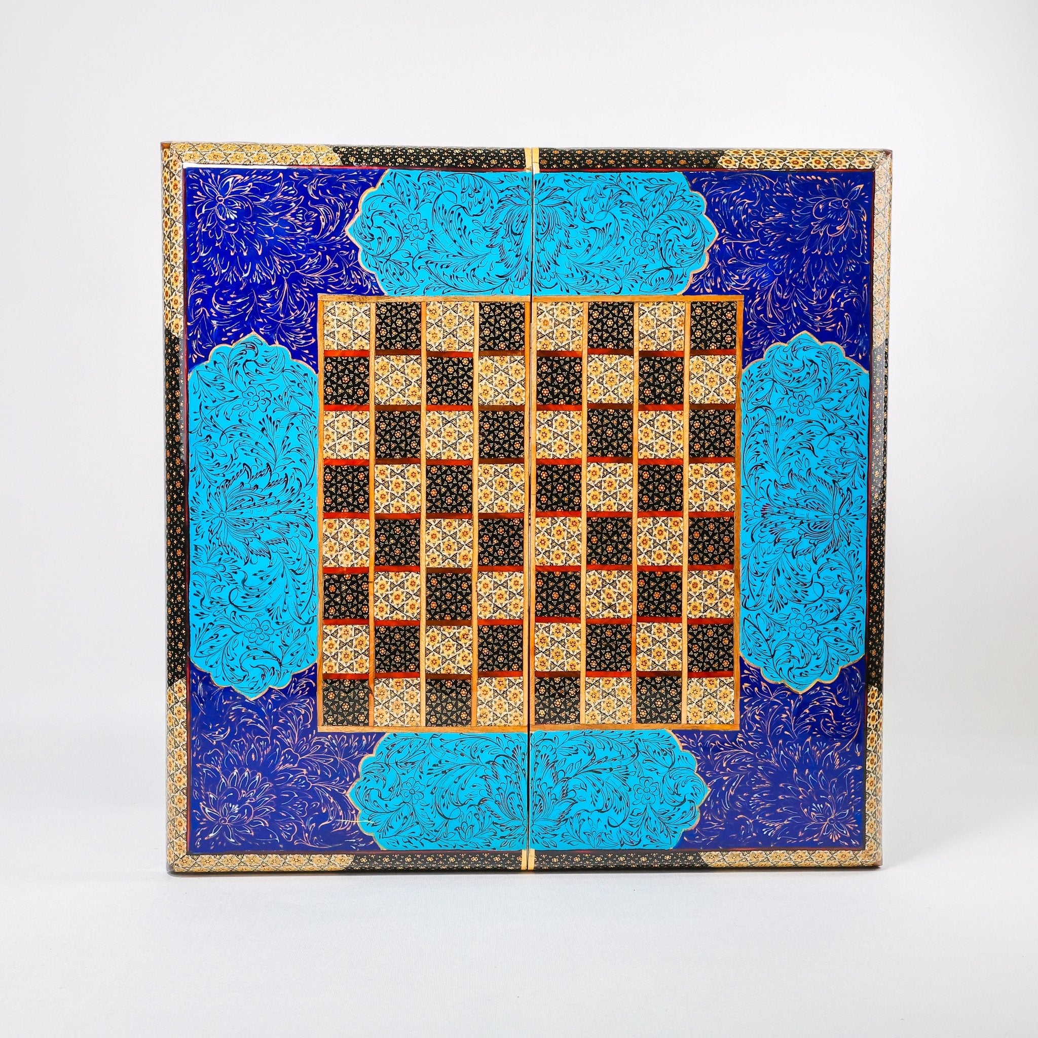 Backgammon & Chess Board - Size 50 - Premium Round Edge - Mother - of - Pearl with Tazhib Lid - 15 - Meraas Gallery