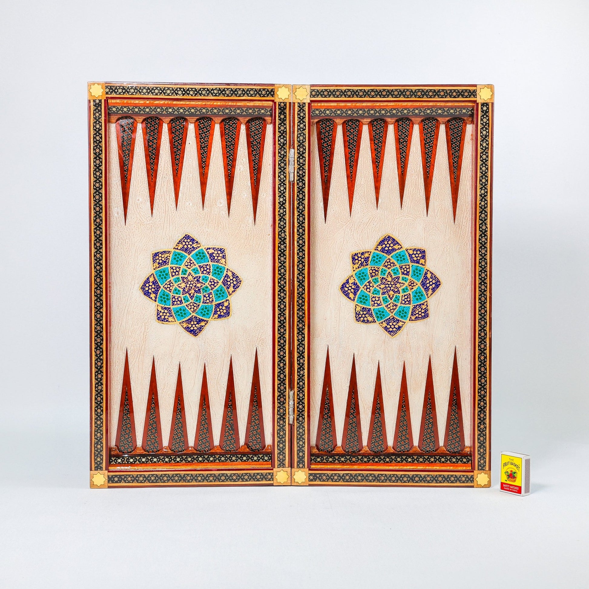 Backgammon & Chess Board - Size 50 - Premium Round Edge - Mother - of - Pearl with Tazhib Lid - 15 - Meraas Gallery