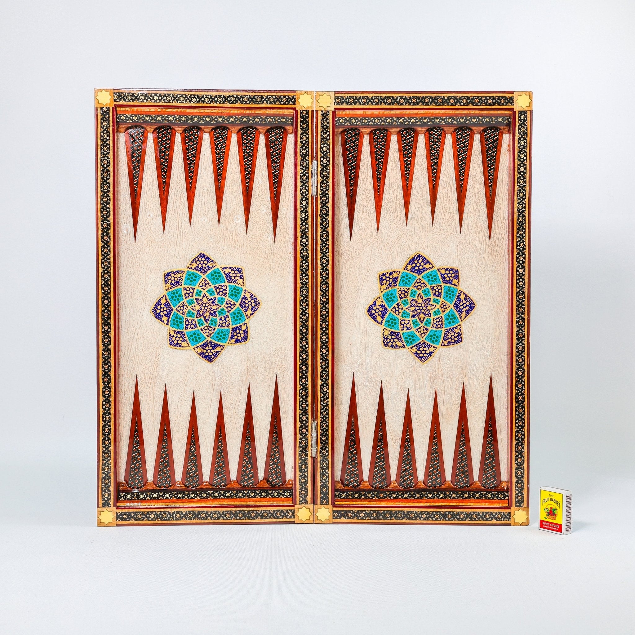 Backgammon & Chess Board - Size 50 - Premium Round Edge - Mother - of - Pearl with Tazhib Lid - 15 - Meraas Gallery