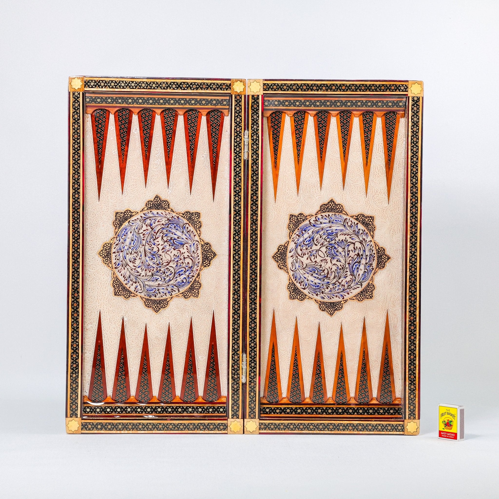 Backgammon & Chess Board - Size 50 - Premium Round Edge - Mother - of - Pearl with Tazhib Lid - 16 - Meraas Gallery