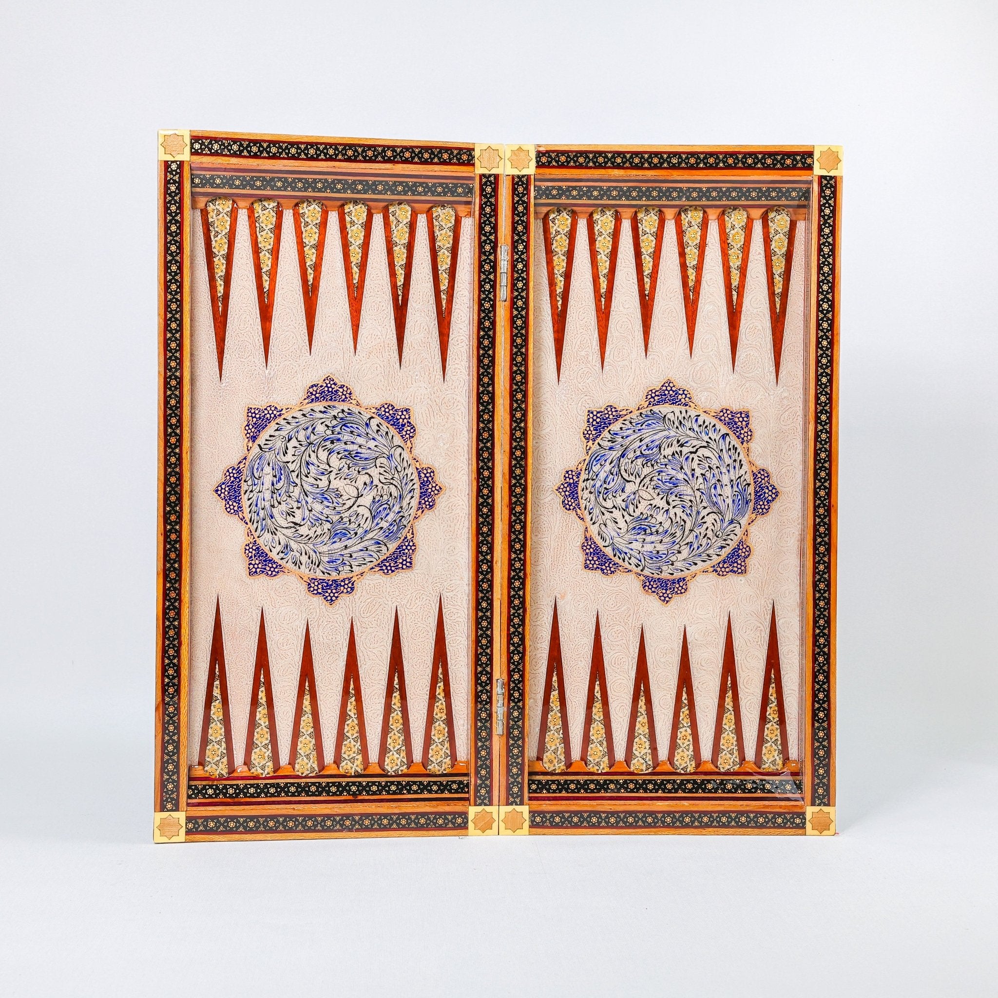 Backgammon & Chess Board - Size 50 - Premium Round Edge - Mother - of - Pearl with Tazhib Lid - 17 - Meraas Gallery