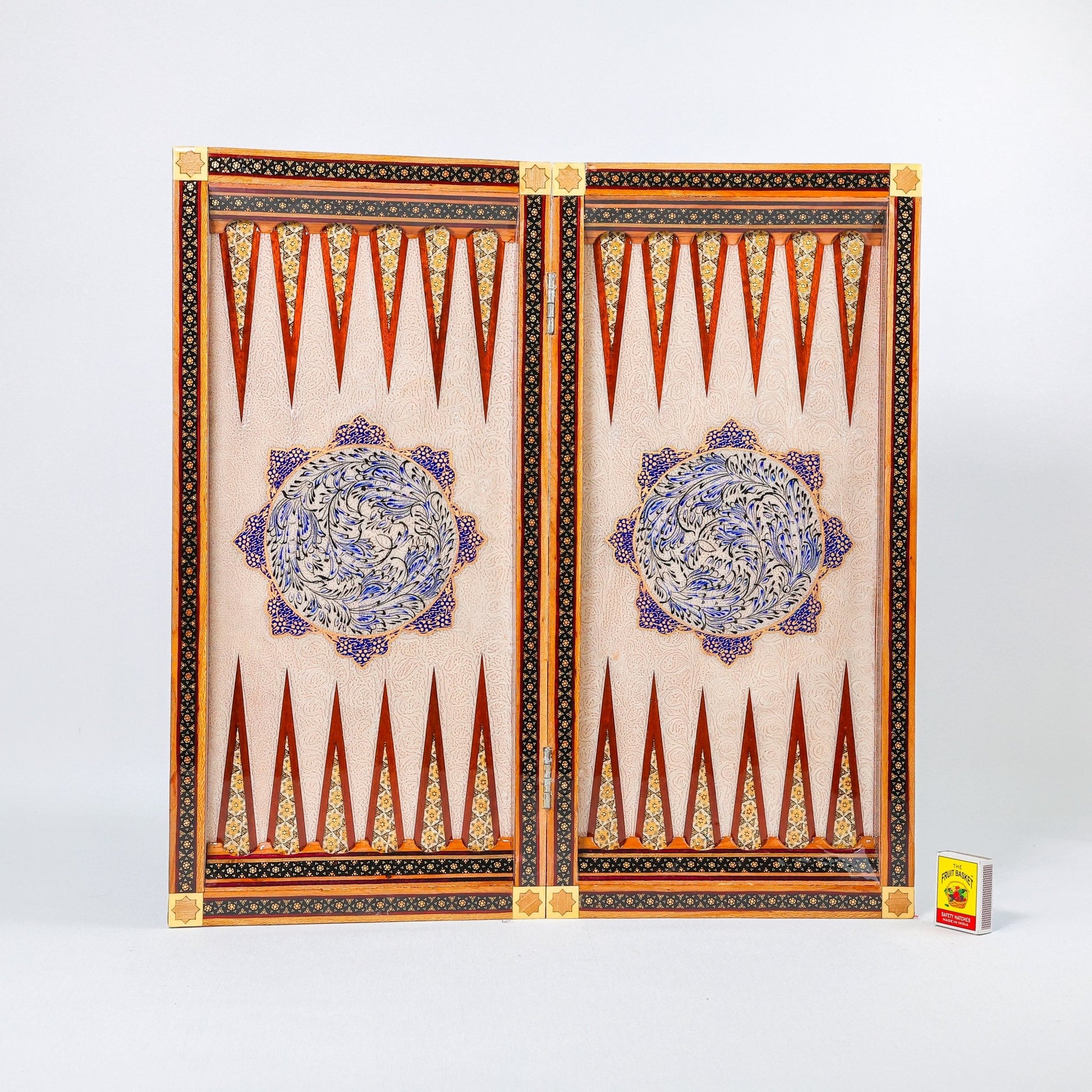 Backgammon & Chess Board - Size 50 - Premium Round Edge - Mother - of - Pearl with Tazhib Lid - 17 - Meraas Gallery