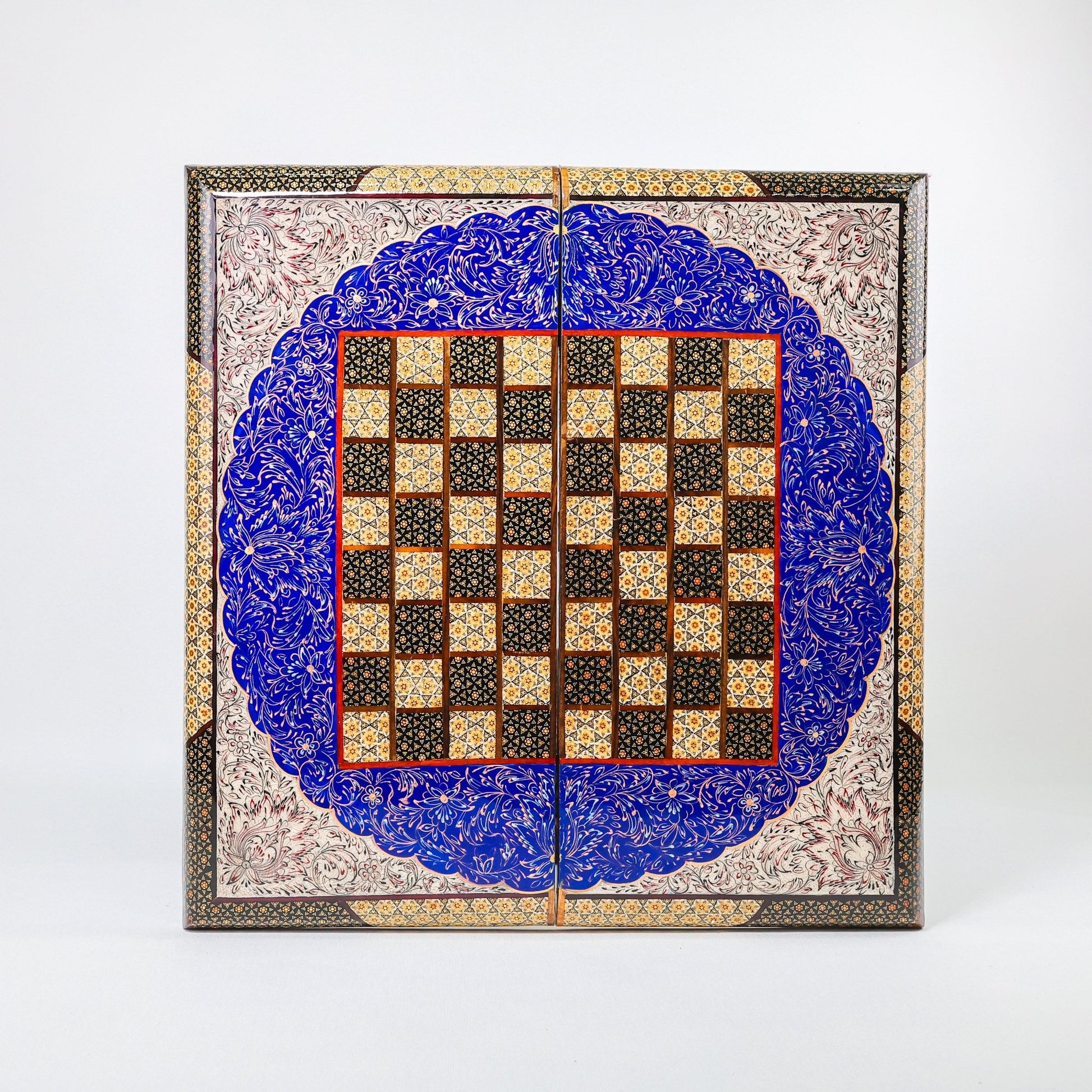 Backgammon & Chess Board - Size 50 - Premium Round Edge - Mother - of - Pearl with Tazhib Lid - 17 - Meraas Gallery