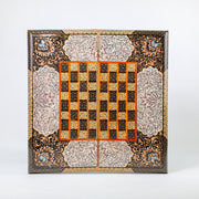 Backgammon & Chess Board - Size 50 - Premium Round Edge - Mother - of - Pearl with Tazhib Lid - 18 - Meraas Gallery