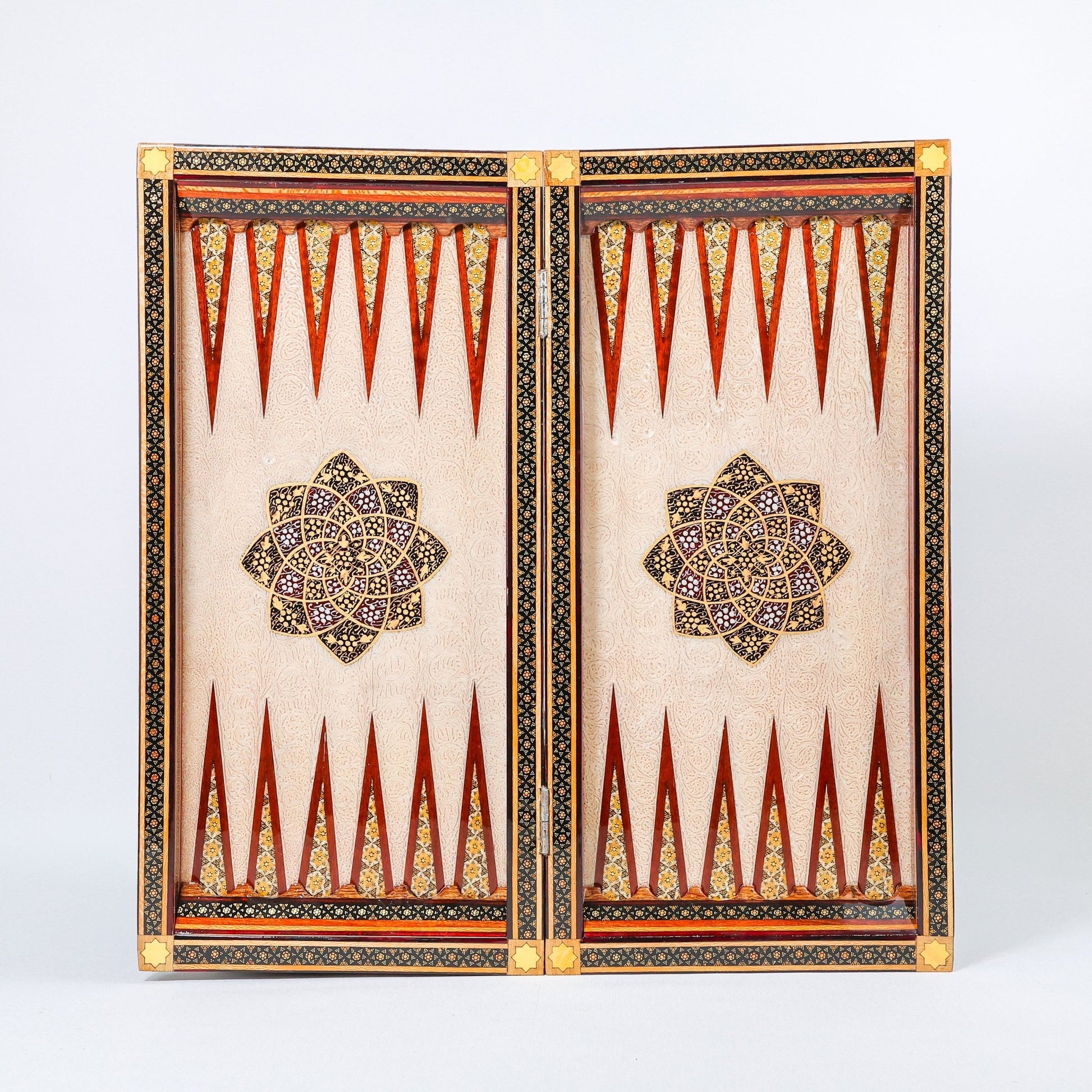 Backgammon & Chess Board - Size 50 - Premium Round Edge - Mother - of - Pearl with Tazhib Lid - 18 - Meraas Gallery