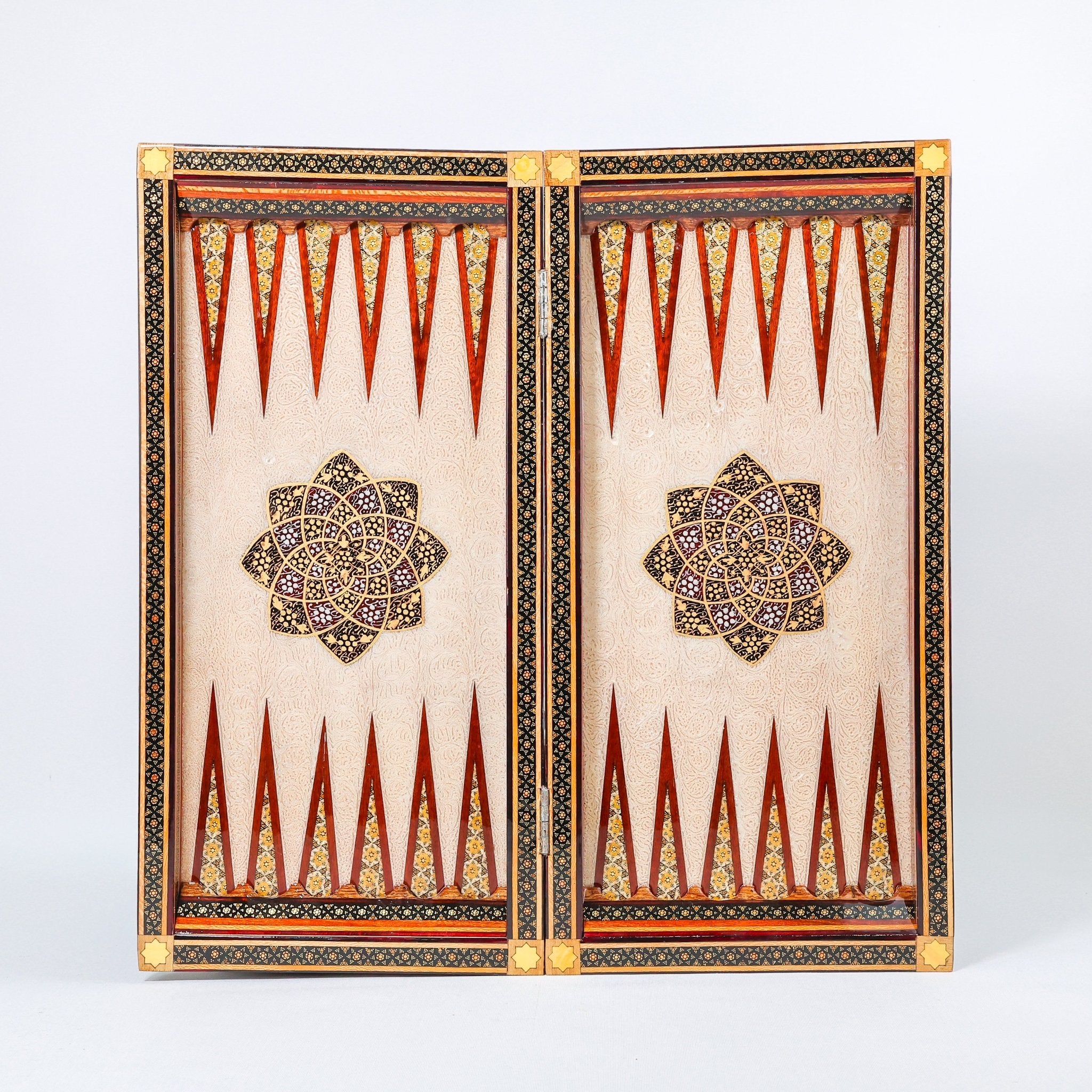 Backgammon & Chess Board - Size 50 - Premium Round Edge - Mother - of - Pearl with Tazhib Lid - 18 - Meraas Gallery