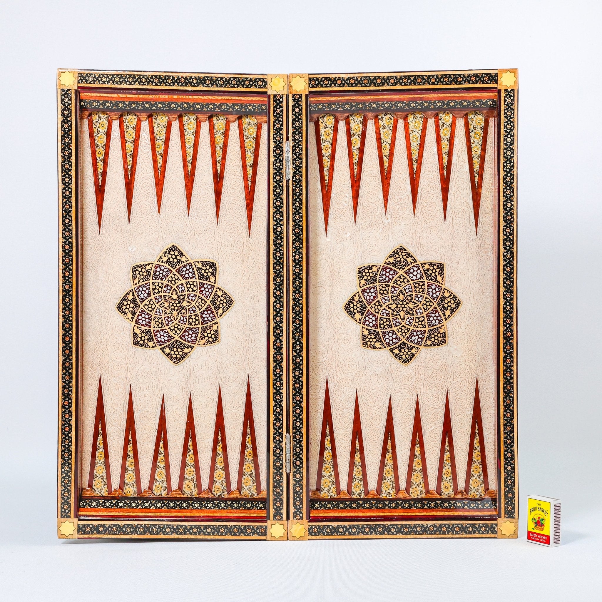 Backgammon & Chess Board - Size 50 - Premium Round Edge - Mother - of - Pearl with Tazhib Lid - 18 - Meraas Gallery