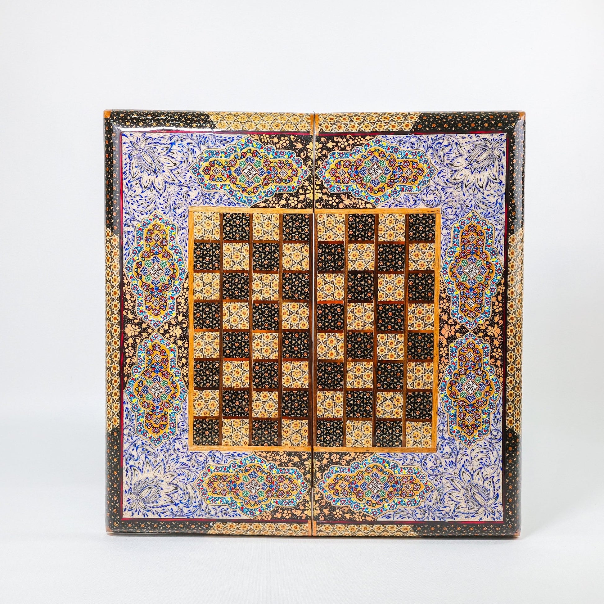 Backgammon & Chess Board - Size 50 - Premium Round Edge - Mother - of - Pearl with Tazhib Lid - 19 - Meraas Gallery