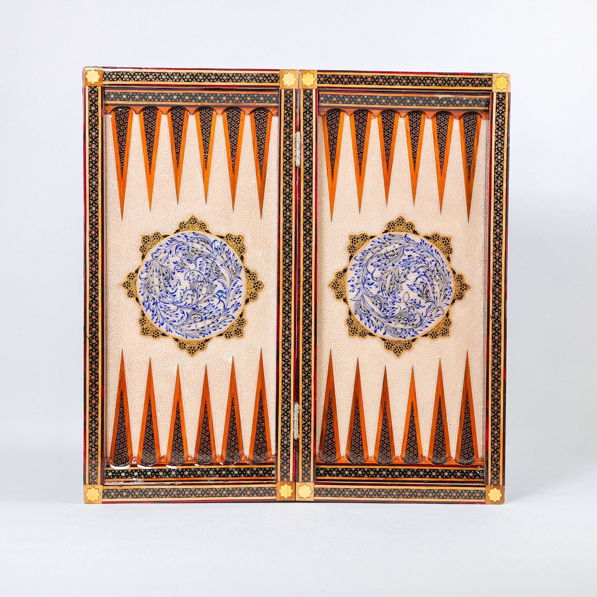 Backgammon & Chess Board - Size 50 - Premium Round Edge - Mother - of - Pearl with Tazhib Lid - 19 - Meraas Gallery