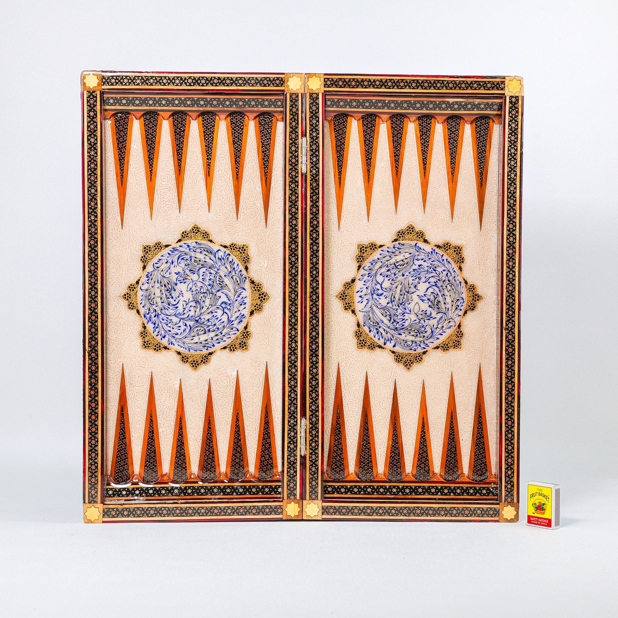 Backgammon & Chess Board - Size 50 - Premium Round Edge - Mother - of - Pearl with Tazhib Lid - 19 - Meraas Gallery