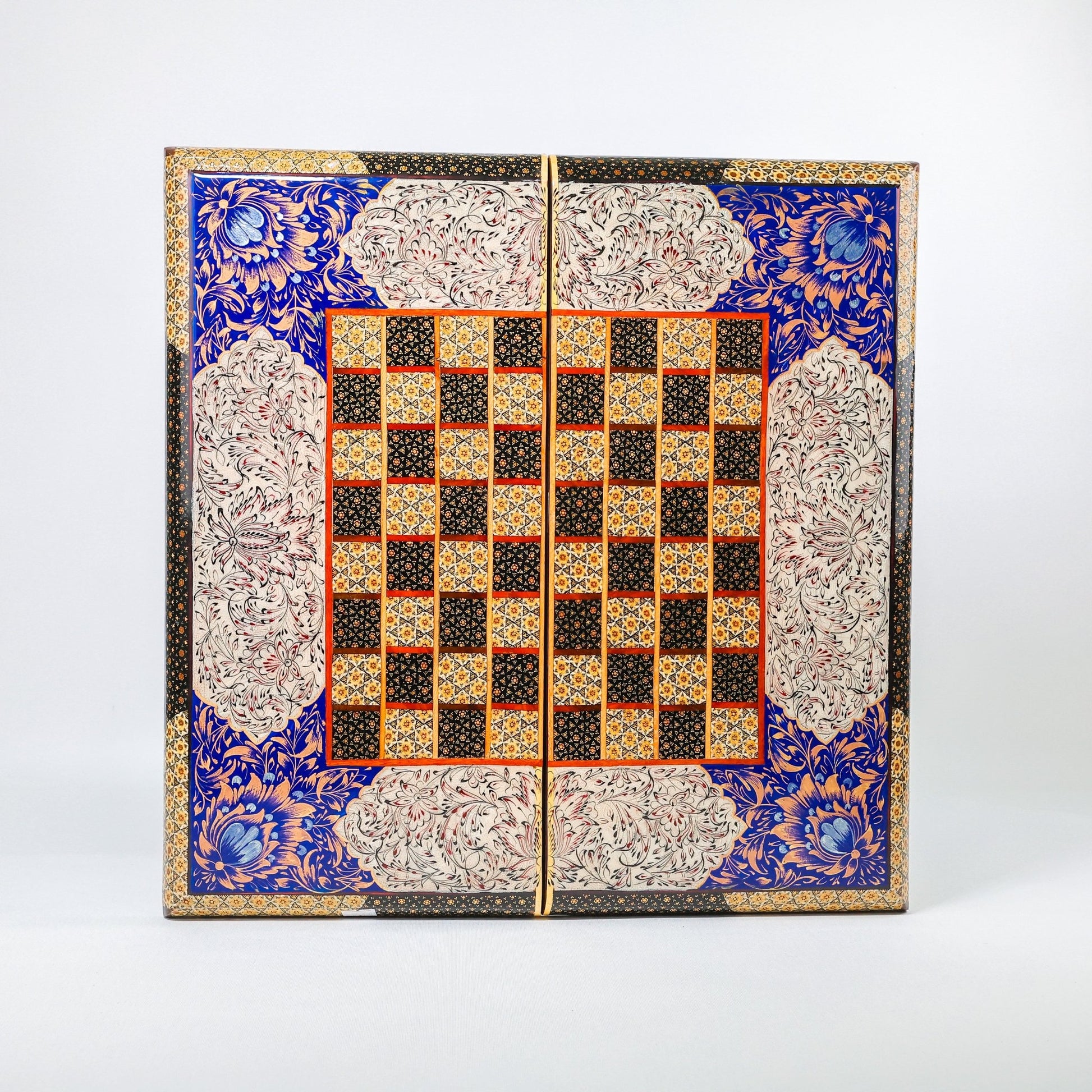 Backgammon & Chess Board - Size 50 - Premium Round Edge - Mother - of - Pearl with Tazhib Lid - 20 - Meraas Gallery