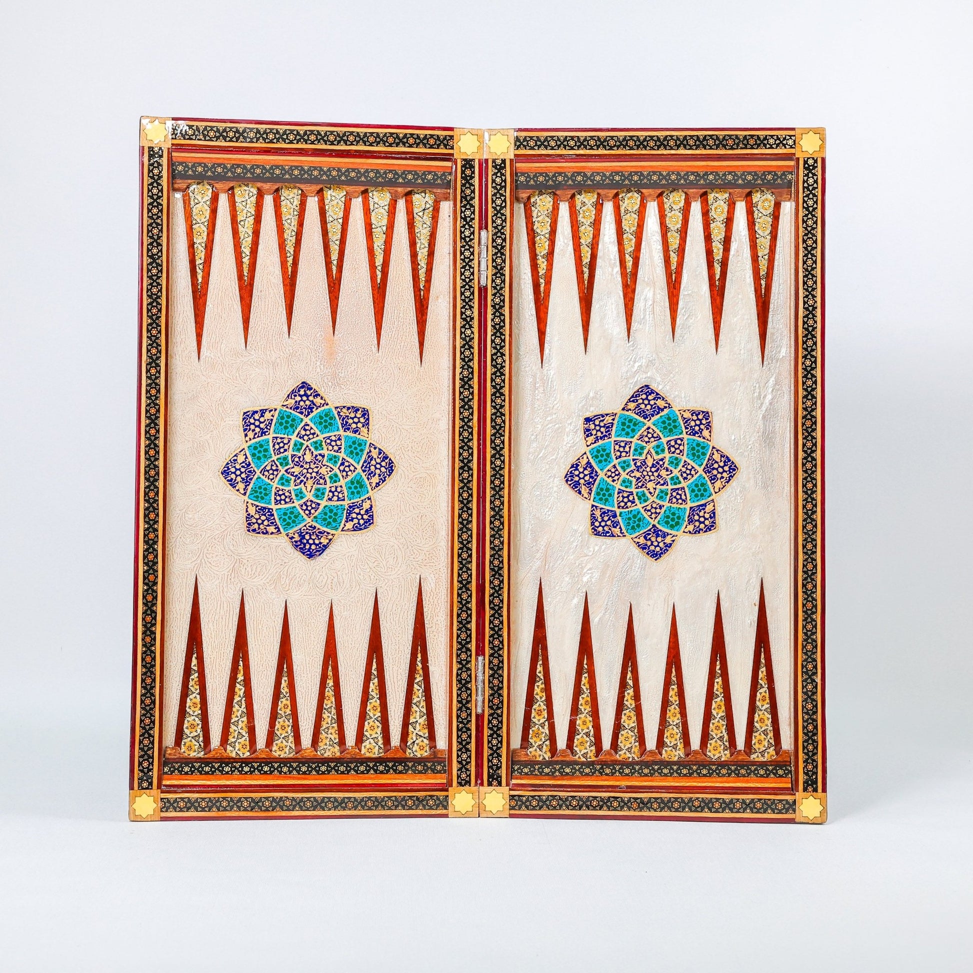 Backgammon & Chess Board - Size 50 - Premium Round Edge - Mother - of - Pearl with Tazhib Lid - 20 - Meraas Gallery