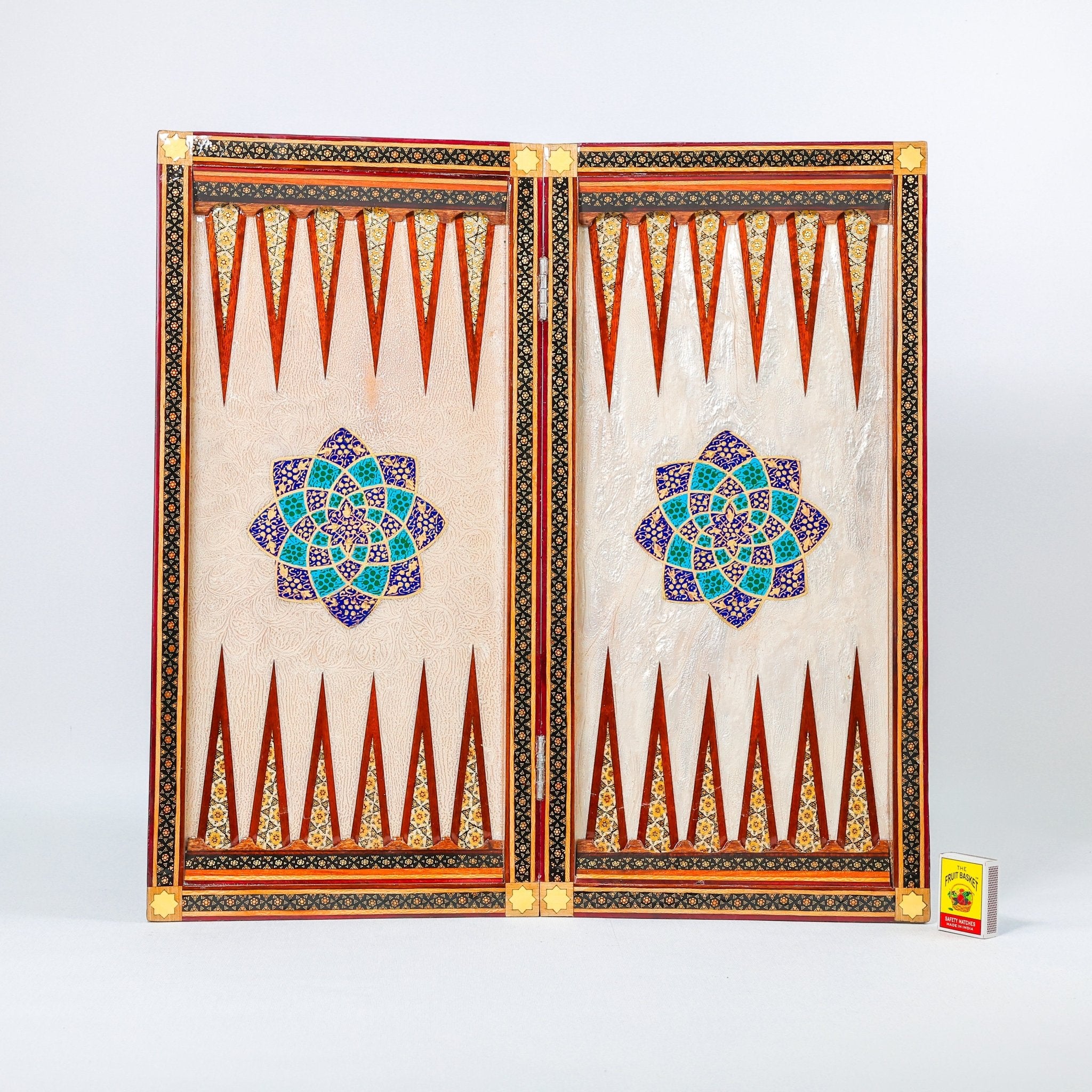 Backgammon & Chess Board - Size 50 - Premium Round Edge - Mother - of - Pearl with Tazhib Lid - 20 - Meraas Gallery
