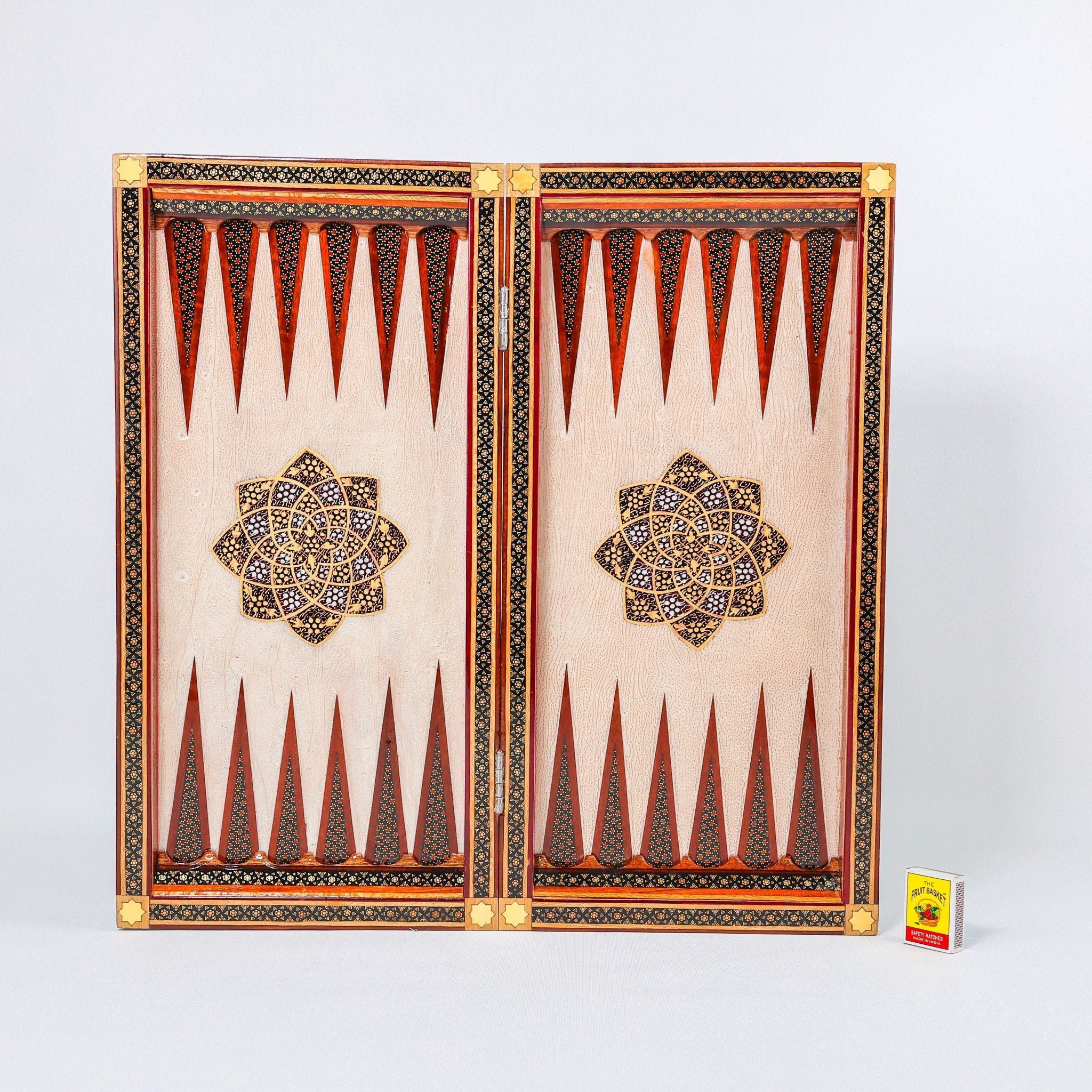 Backgammon & Chess Board - Size 50 - Premium Round Edge - Mother - of - Pearl with Tazhib Lid - 21 - Meraas Gallery