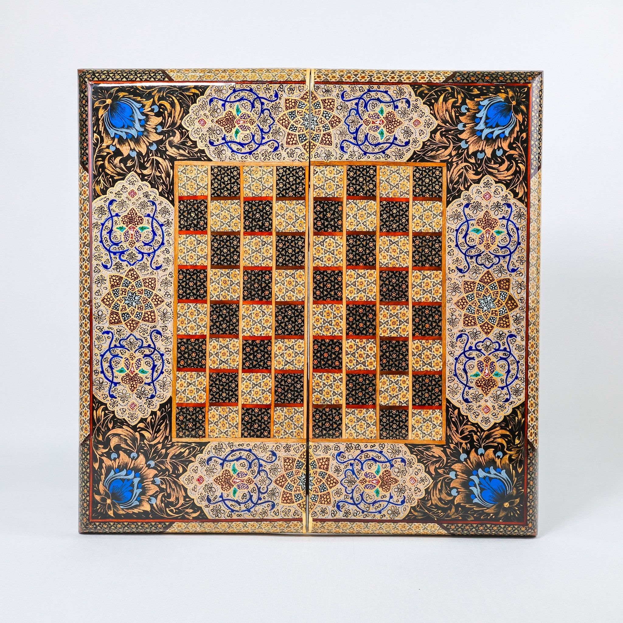 Backgammon & Chess Board - Size 50 - Premium Round Edge - Mother - of - Pearl with Tazhib Lid - 21 - Meraas Gallery