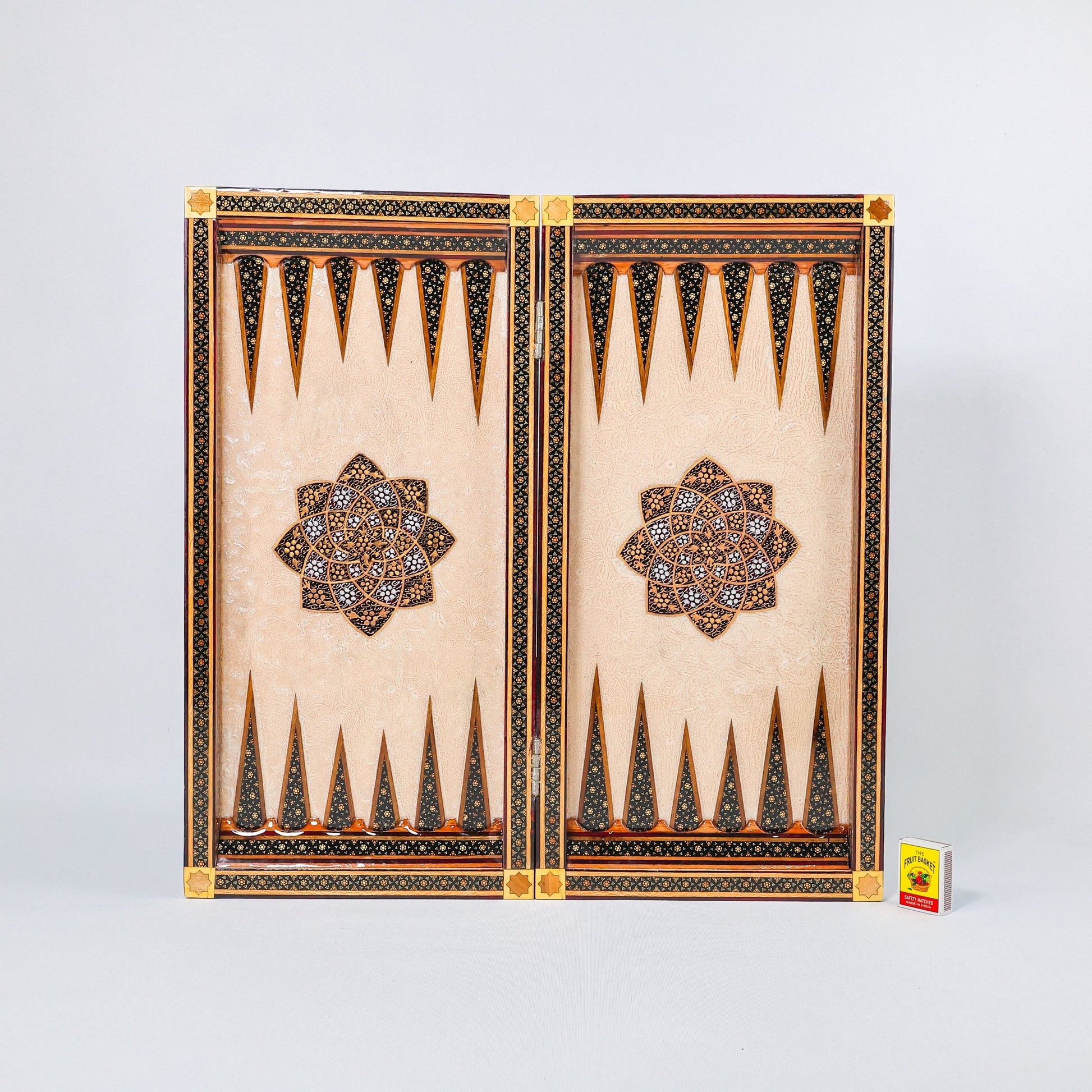 Backgammon & Chess Board - Size 50 - Premium Round Edge - Mother - of - Pearl with Tazhib Lid - 22 - Meraas Gallery