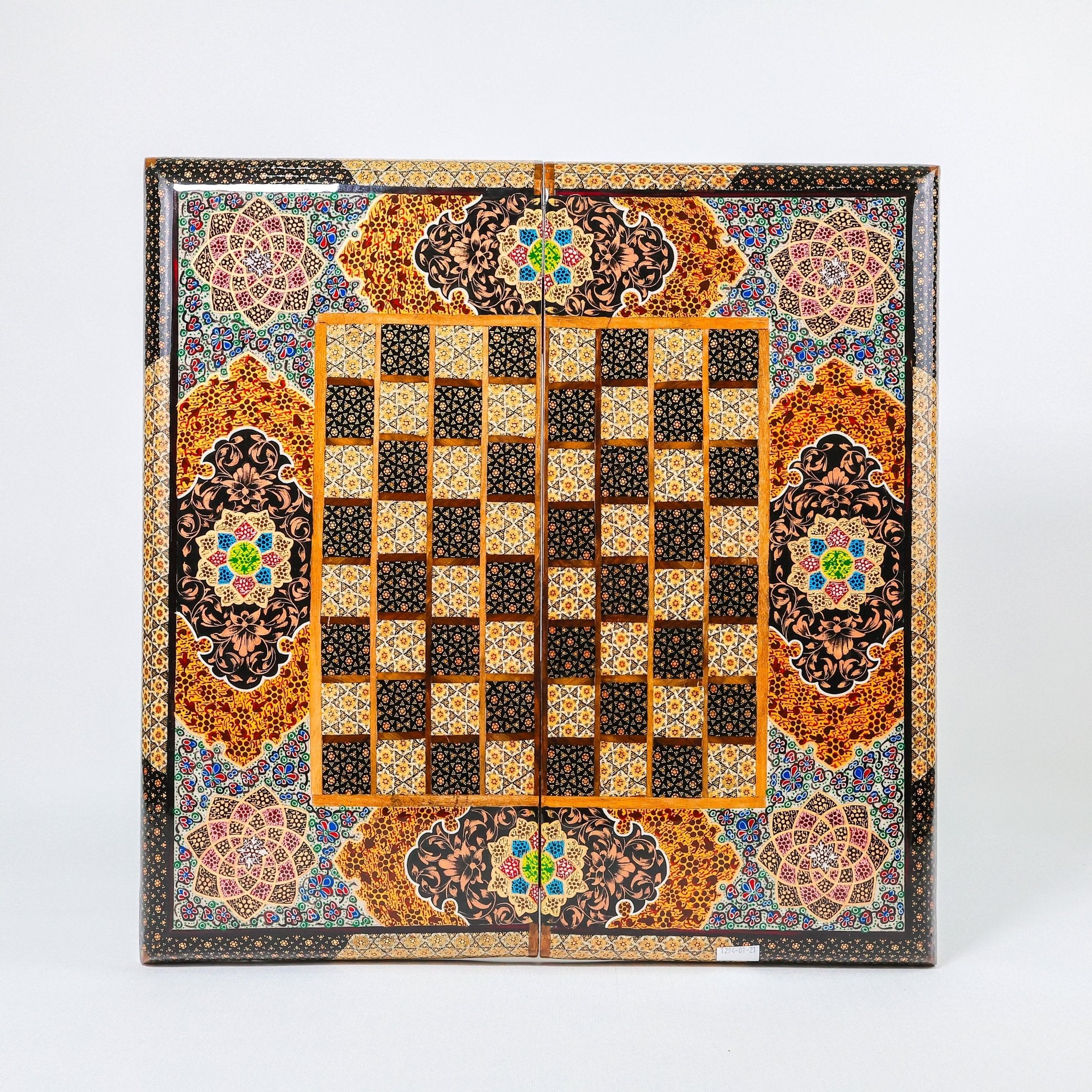 Backgammon & Chess Board - Size 50 - Premium Round Edge - Mother - of - Pearl with Tazhib Lid - 22 - Meraas Gallery