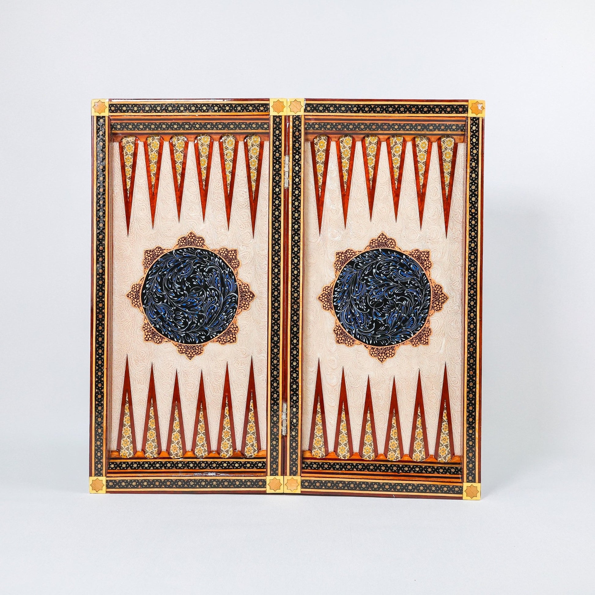 Backgammon & Chess Board - Size 50 - Premium Round Edge - Mother - of - Pearl with Tazhib Lid - 23 - Meraas Gallery
