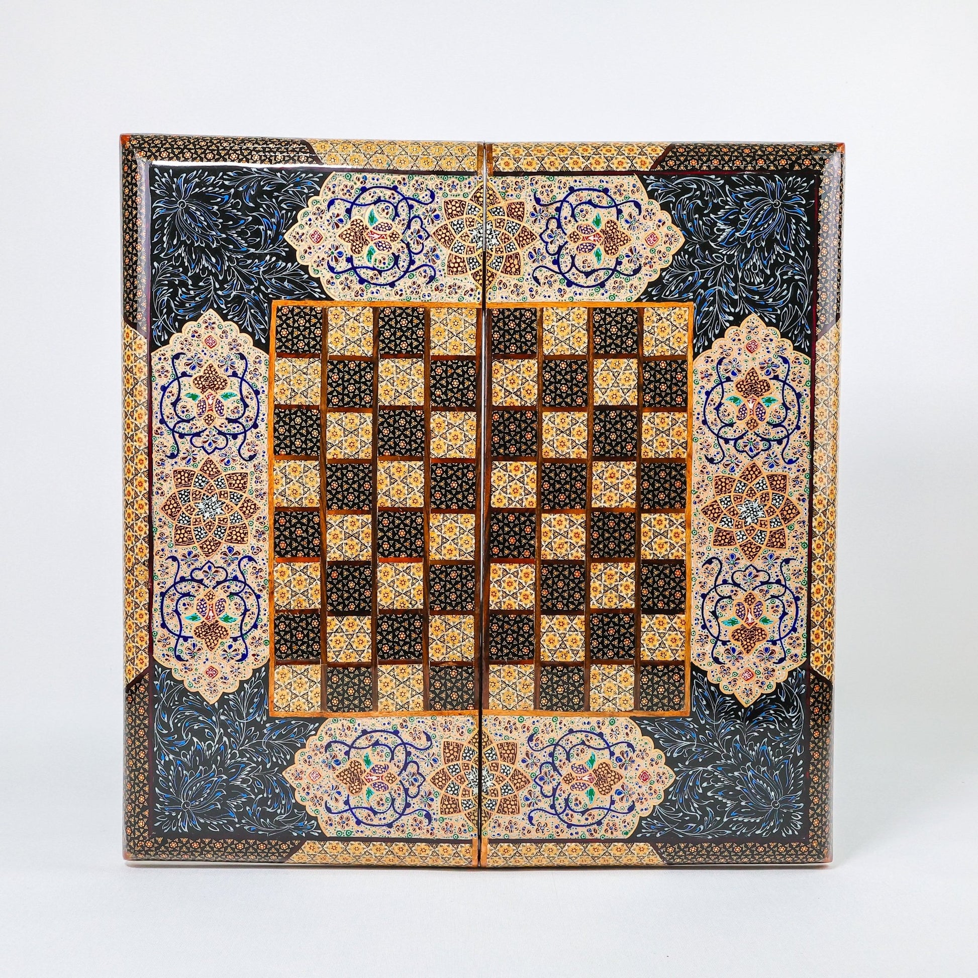 Backgammon & Chess Board - Size 50 - Premium Round Edge - Mother - of - Pearl with Tazhib Lid - 23 - Meraas Gallery