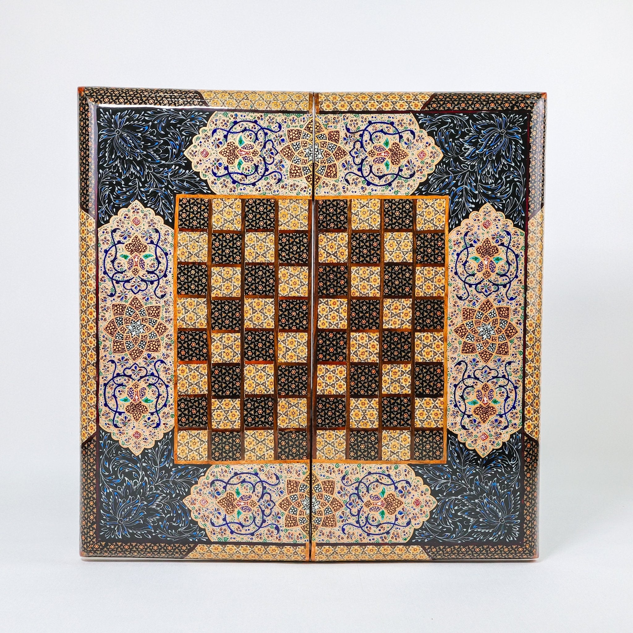 Backgammon & Chess Board - Size 50 - Premium Round Edge - Mother - of - Pearl with Tazhib Lid - 23 - Meraas Gallery