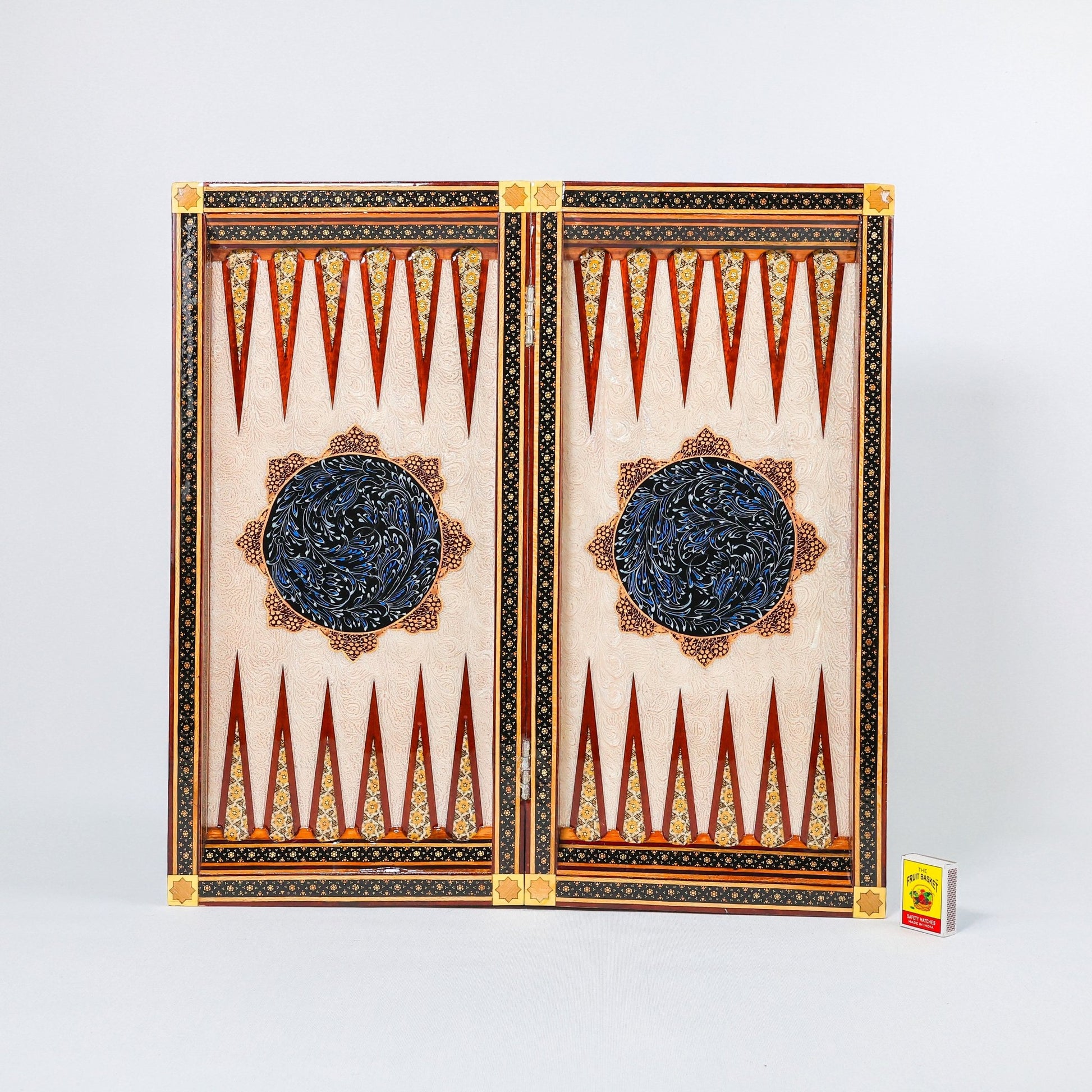 Backgammon & Chess Board - Size 50 - Premium Round Edge - Mother - of - Pearl with Tazhib Lid - 23 - Meraas Gallery