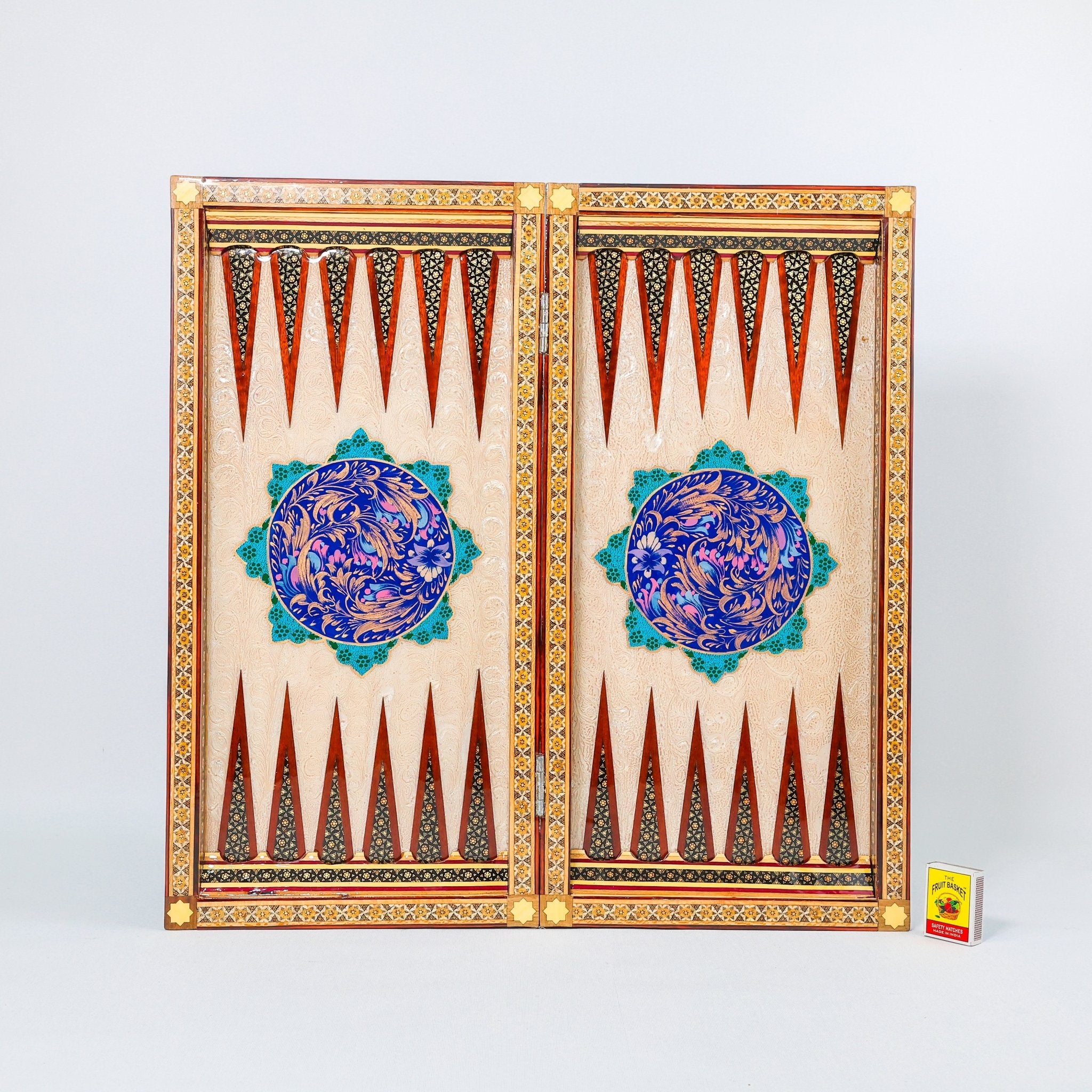 Backgammon & Chess Board - Size 50 - Premium Round Edge - Mother - of - Pearl with Tazhib Lid - 24 - Meraas Gallery