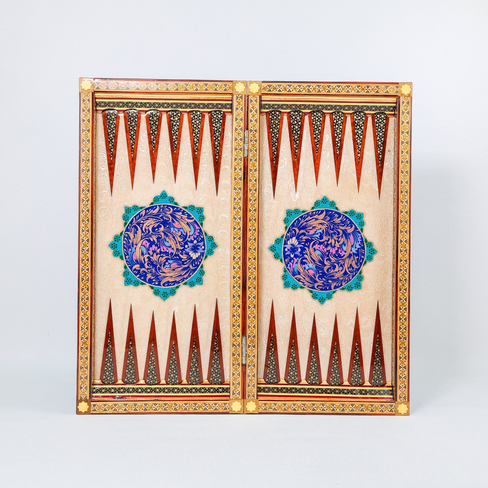 Backgammon & Chess Board - Size 50 - Premium Round Edge - Mother - of - Pearl with Tazhib Lid - 24 - Meraas Gallery