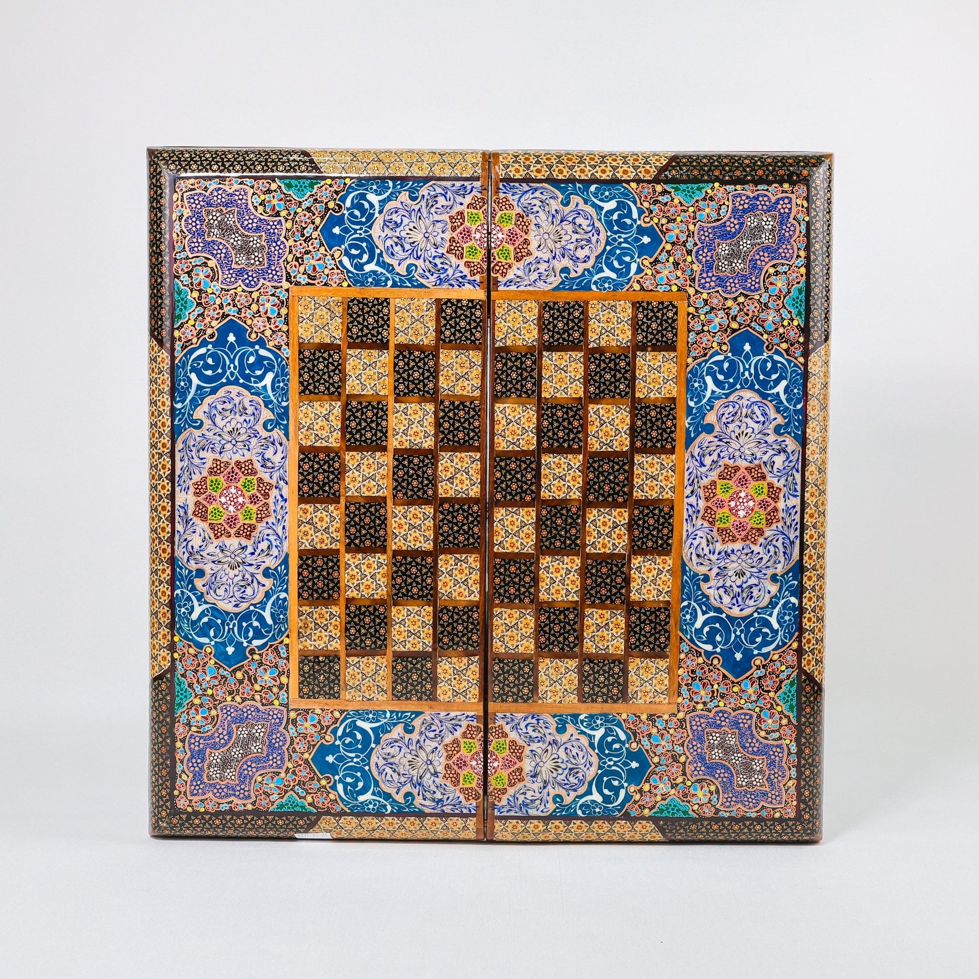 Backgammon & Chess Board - Size 50 - Premium Round Edge - Mother - of - Pearl with Tazhib Lid - 25 - Meraas Gallery