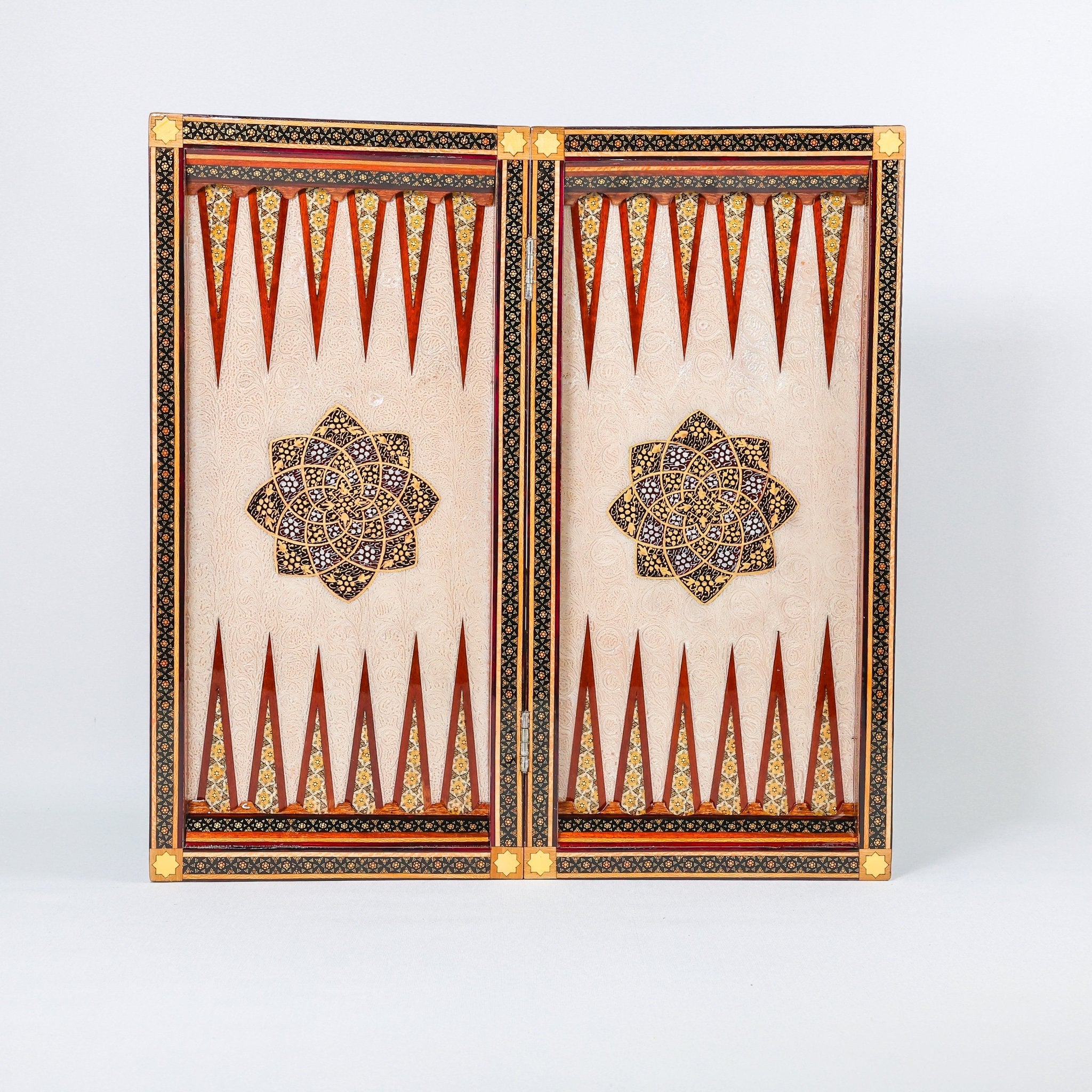 Backgammon & Chess Board - Size 50 - Premium Round Edge - Mother - of - Pearl with Tazhib Lid - 26 - Meraas Gallery