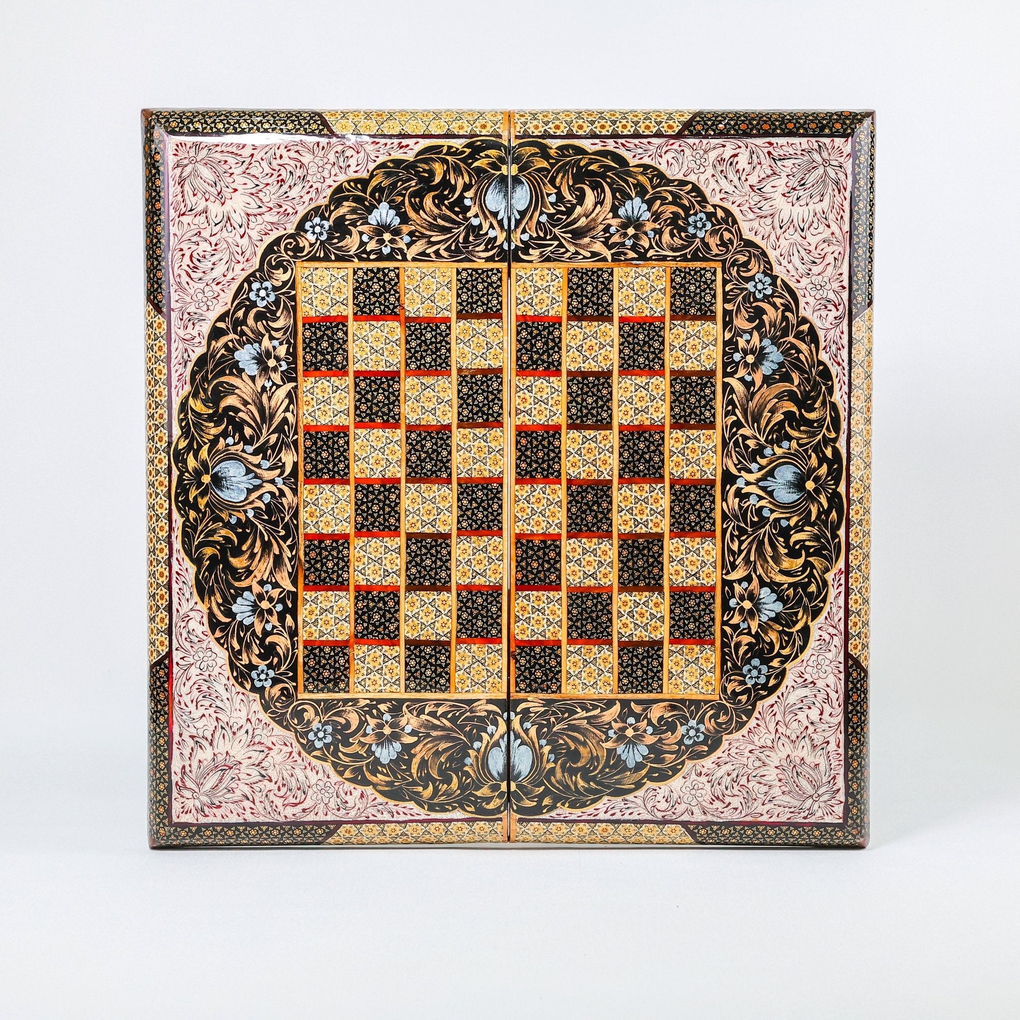 Backgammon & Chess Board - Size 50 - Premium Round Edge - Mother - of - Pearl with Tazhib Lid - 26 - Meraas Gallery