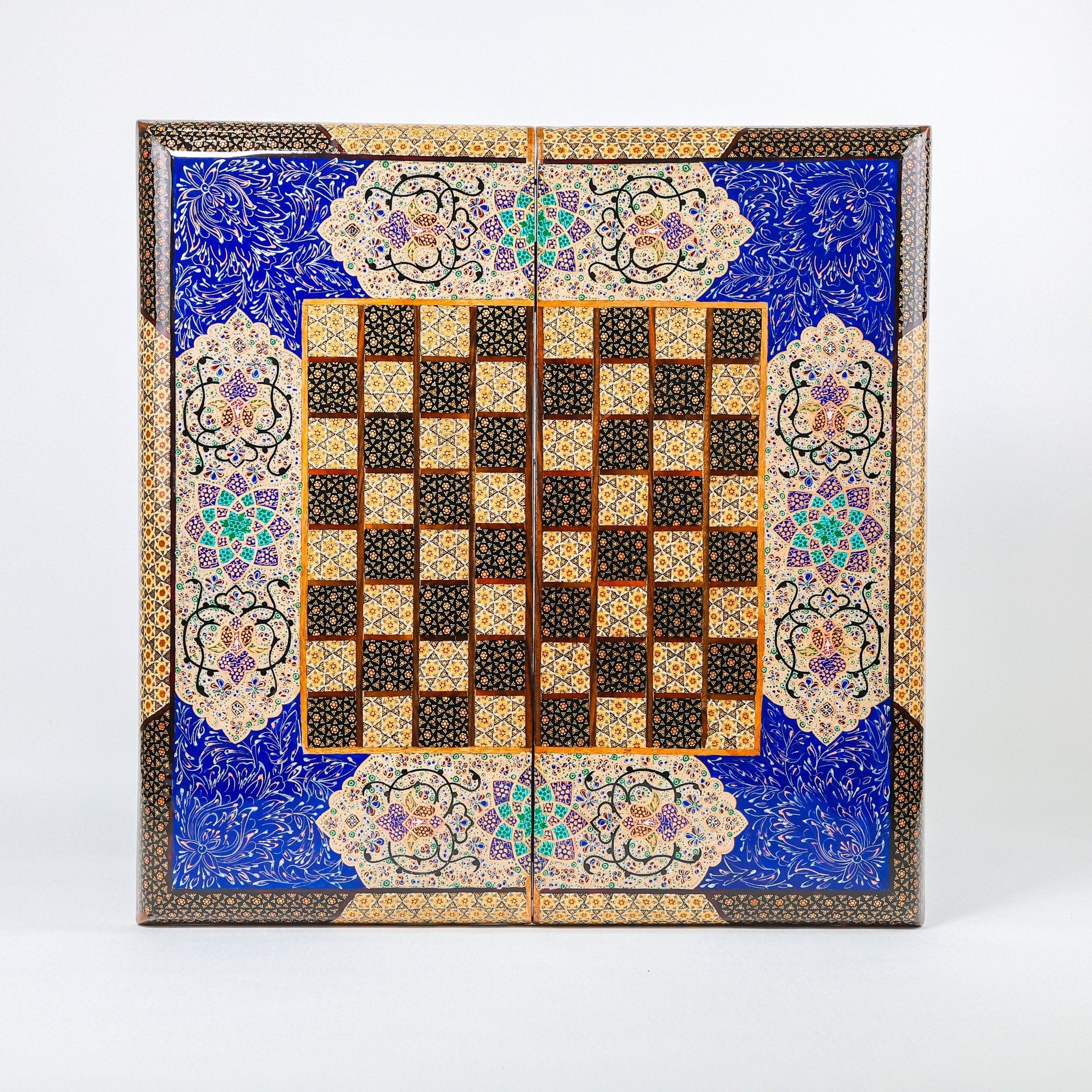 Backgammon & Chess Board - Size 50 - Premium Round Edge - Mother - of - Pearl with Tazhib Lid - 27 - Meraas Gallery