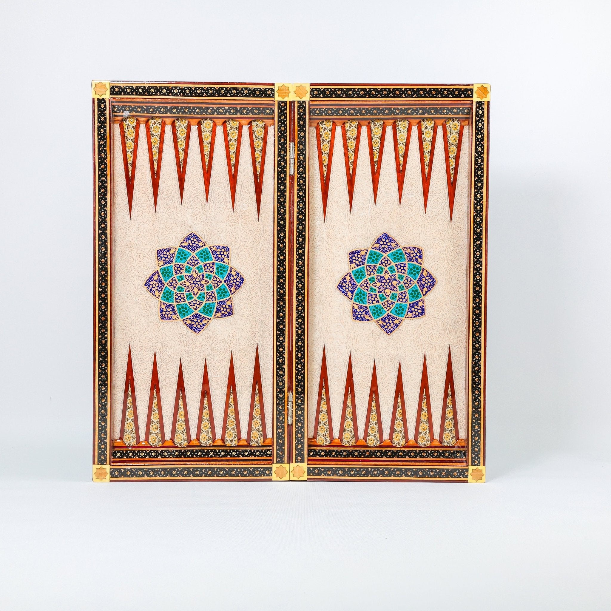 Backgammon & Chess Board - Size 50 - Premium Round Edge - Mother - of - Pearl with Tazhib Lid - 27 - Meraas Gallery