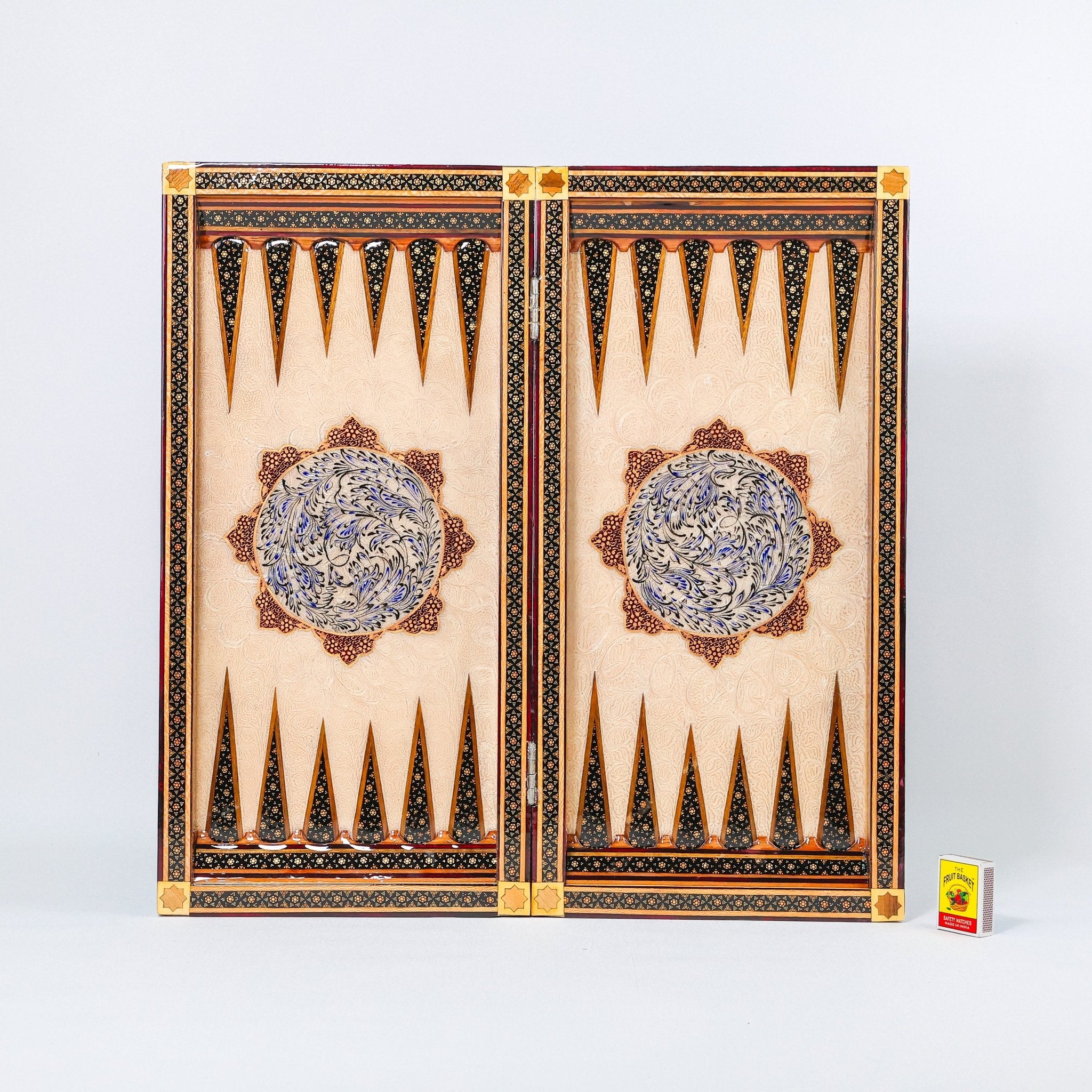 Backgammon & Chess Board - Size 50 - Premium Round Edge - Mother - of - Pearl with Tazhib Lid - 28 - Meraas Gallery