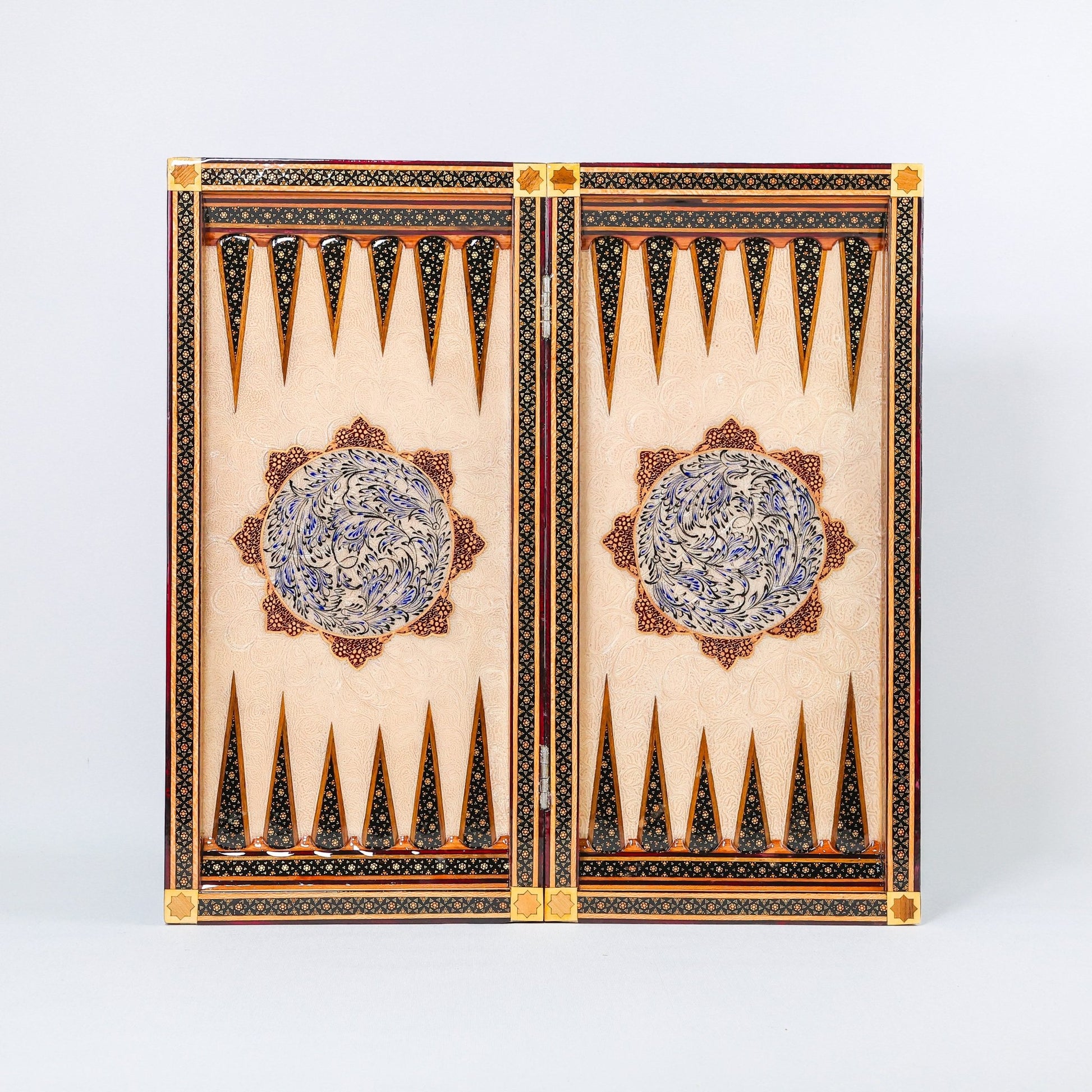 Backgammon & Chess Board - Size 50 - Premium Round Edge - Mother - of - Pearl with Tazhib Lid - 28 - Meraas Gallery