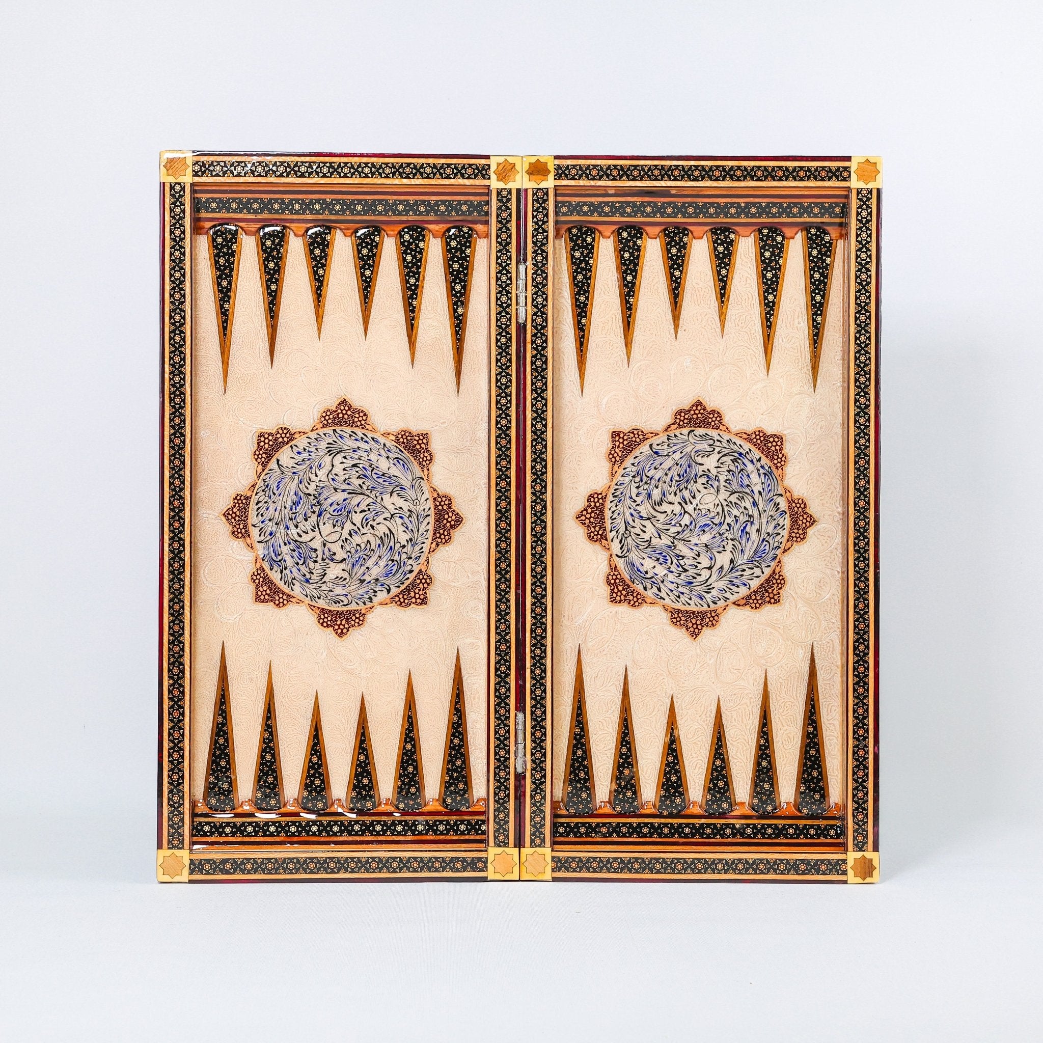Backgammon & Chess Board - Size 50 - Premium Round Edge - Mother - of - Pearl with Tazhib Lid - 28 - Meraas Gallery