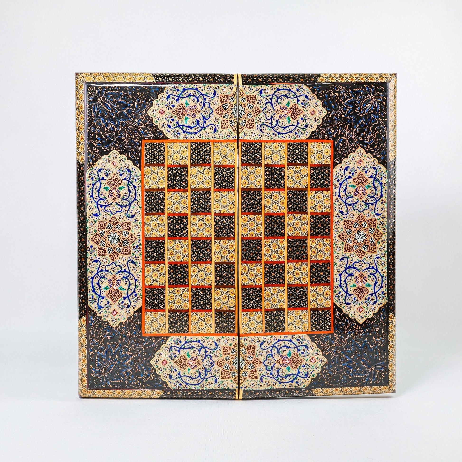 Backgammon & Chess Board - Size 50 - Premium Round Edge - Mother - of - Pearl with Tazhib Lid - 29 - Meraas Gallery