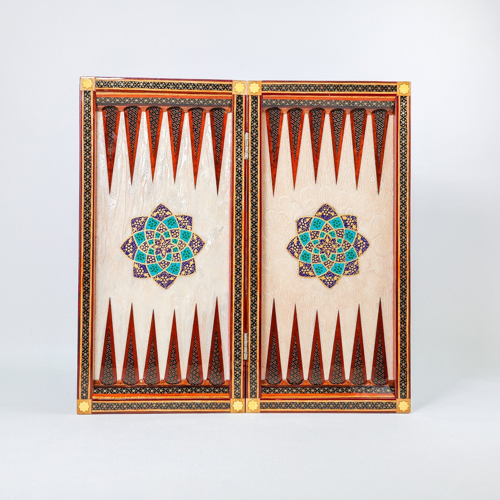 Backgammon & Chess Board - Size 50 - Premium Round Edge - Mother - of - Pearl with Tazhib Lid - 30 - Meraas Gallery