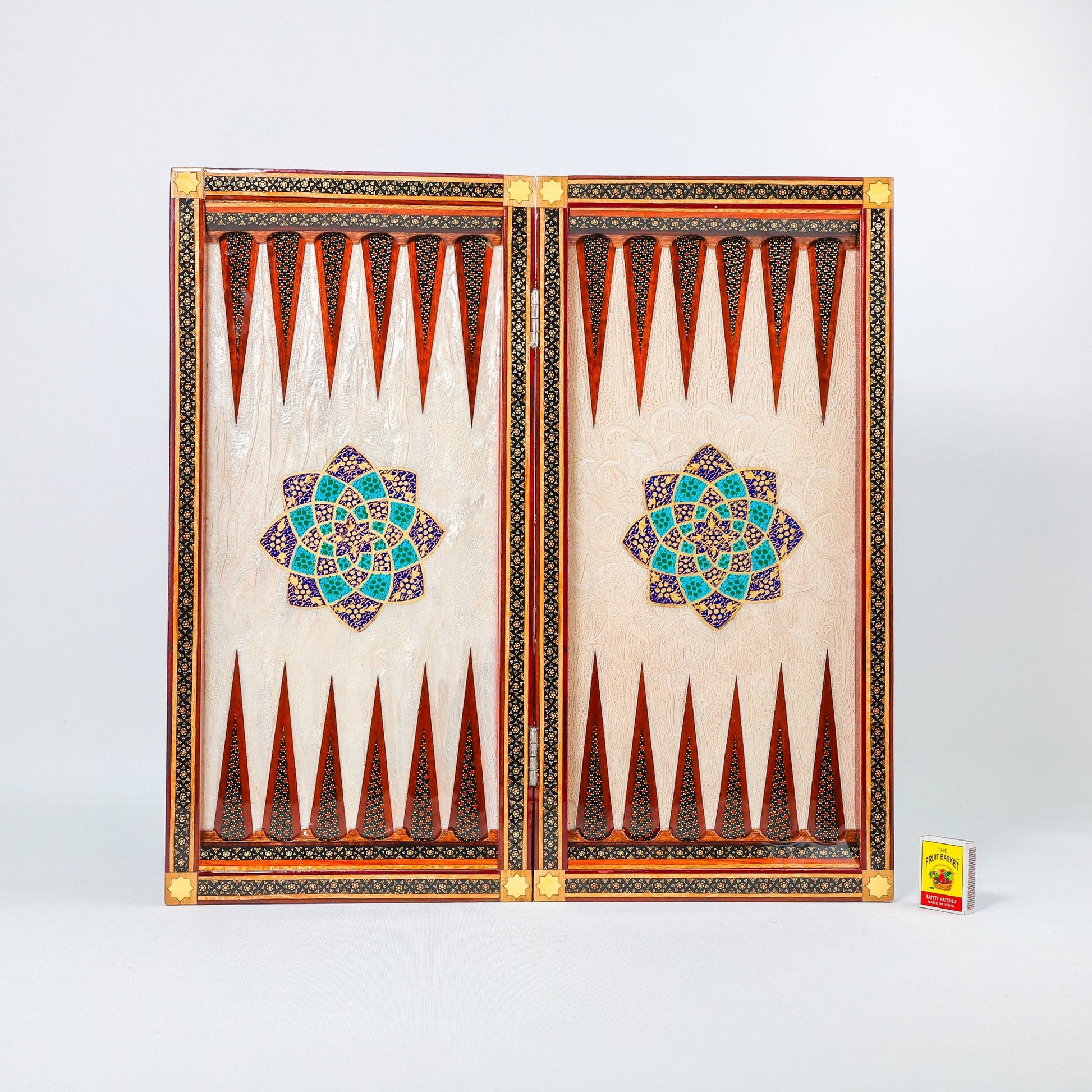 Backgammon & Chess Board - Size 50 - Premium Round Edge - Mother - of - Pearl with Tazhib Lid - 30 - Meraas Gallery