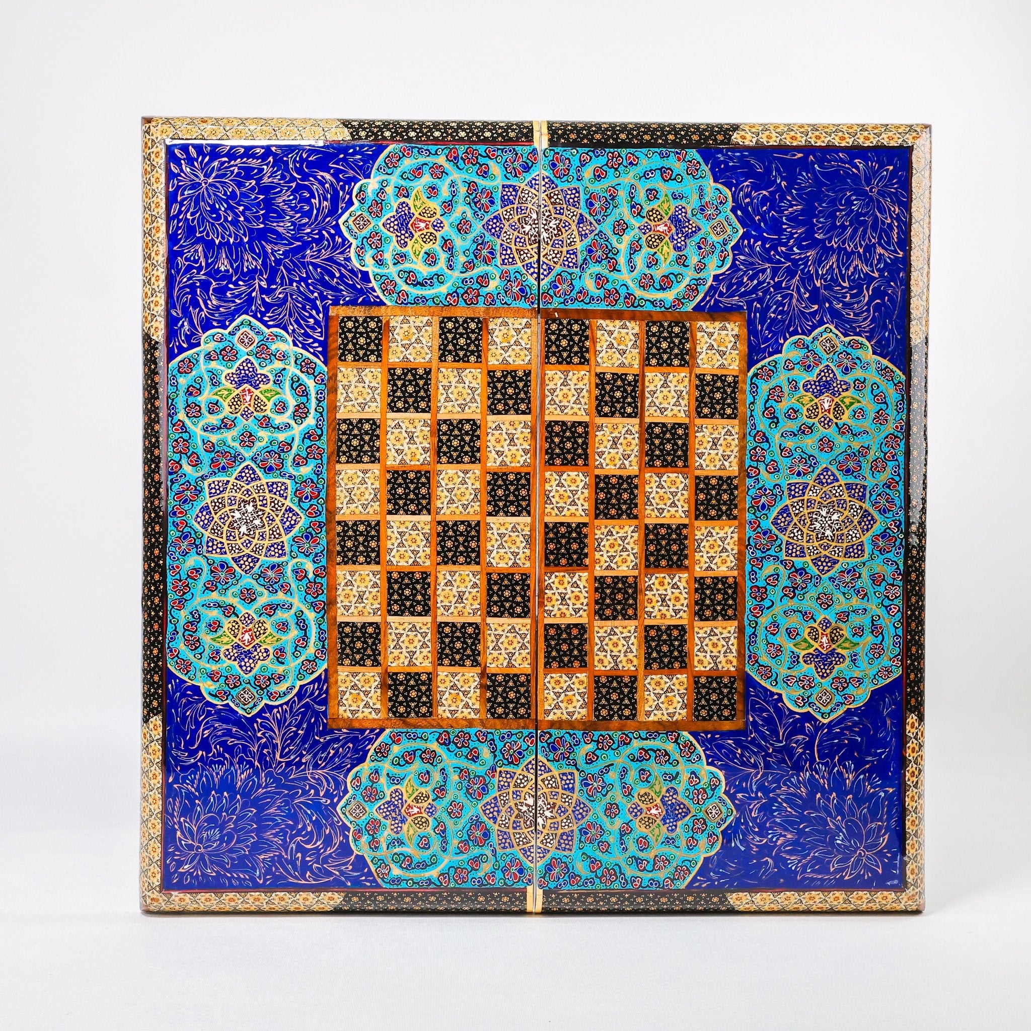 Backgammon & Chess Board - Size 50 - Premium Round Edge - Mother - of - Pearl with Tazhib Lid - 30 - Meraas Gallery