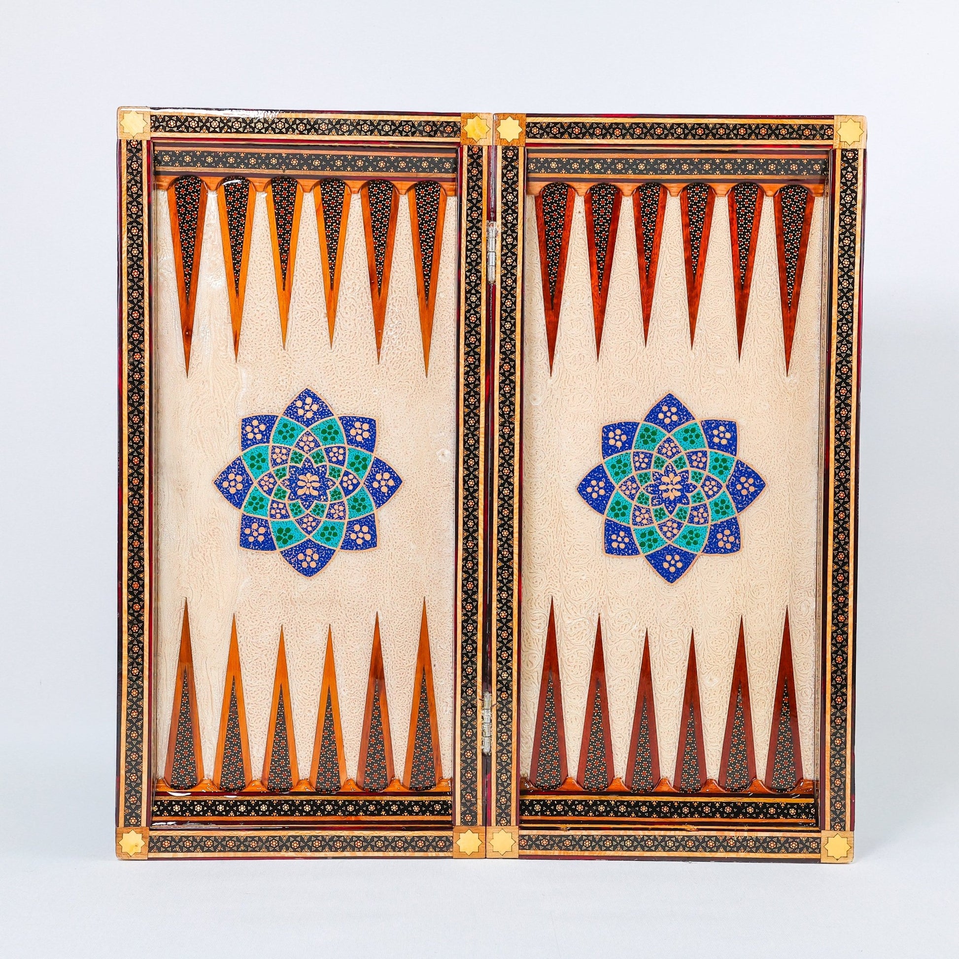 Backgammon & Chess Board - Size 50 - Premium Round Edge - Mother - of - Pearl with Tazhib Lid - 31 - Meraas Gallery