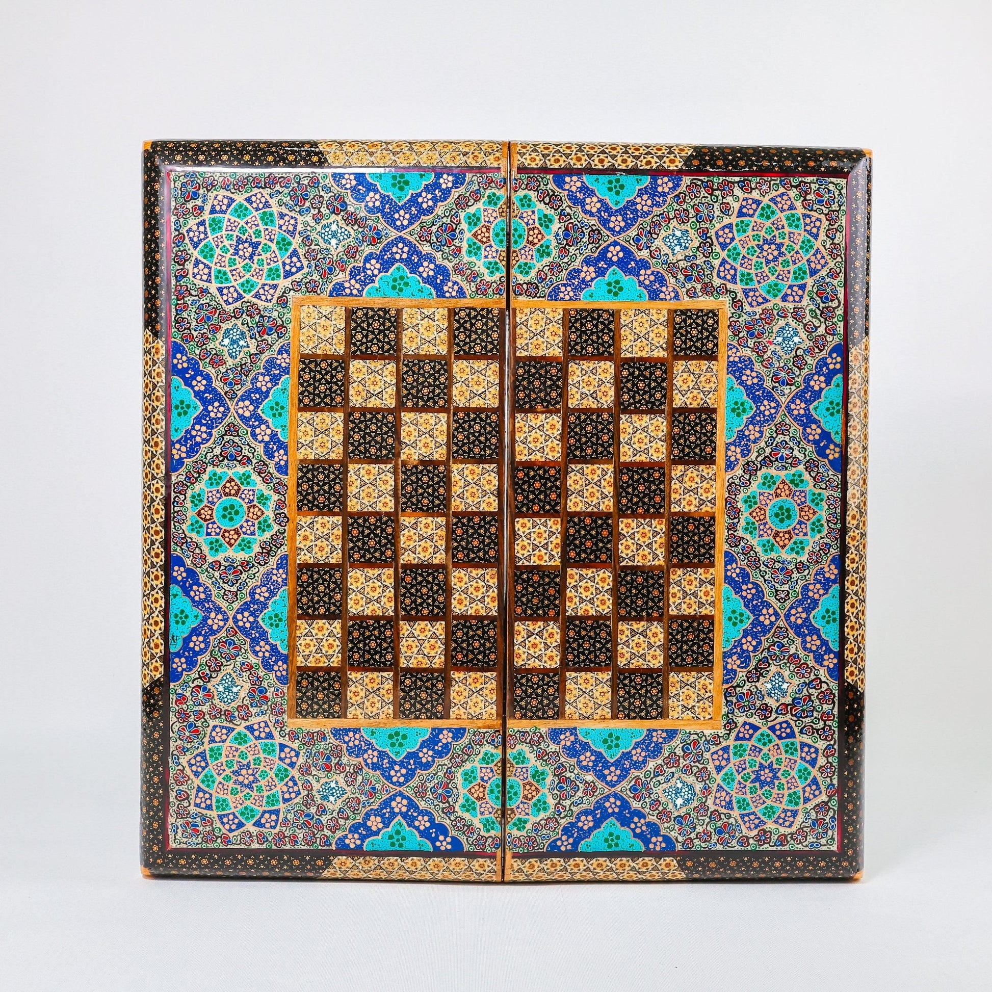 Backgammon & Chess Board - Size 50 - Premium Round Edge - Mother - of - Pearl with Tazhib Lid - 31 - Meraas Gallery