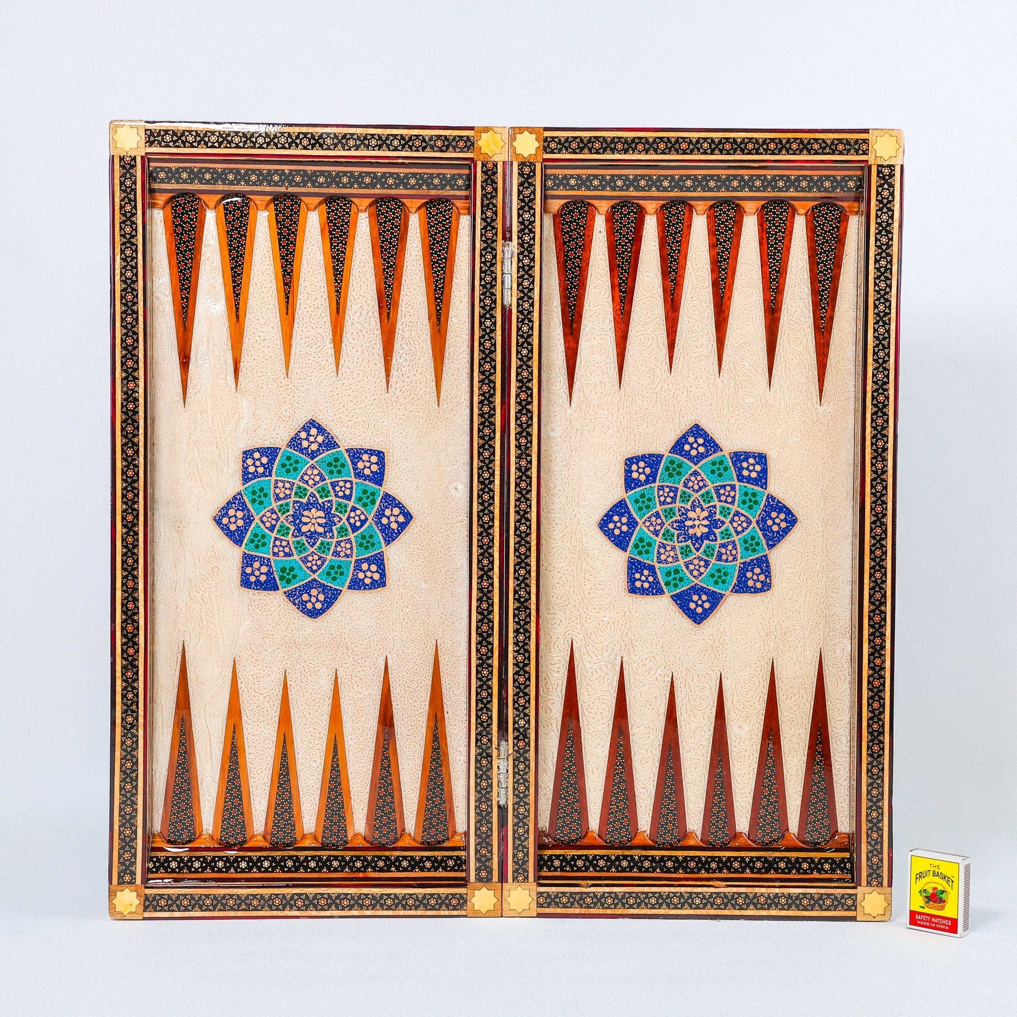 Backgammon & Chess Board - Size 50 - Premium Round Edge - Mother - of - Pearl with Tazhib Lid - 31 - Meraas Gallery