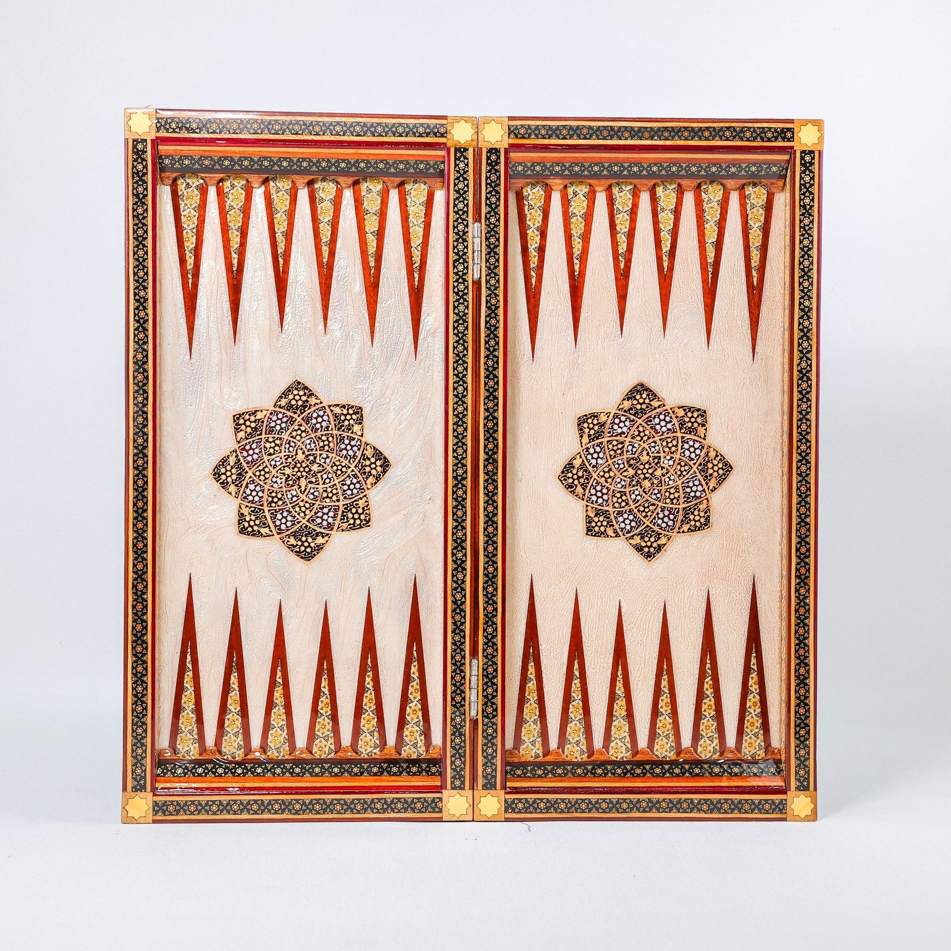 Backgammon & Chess Board - Size 50 - Premium Round Edge - Mother - of - Pearl with Tazhib Lid - 32 - Meraas Gallery